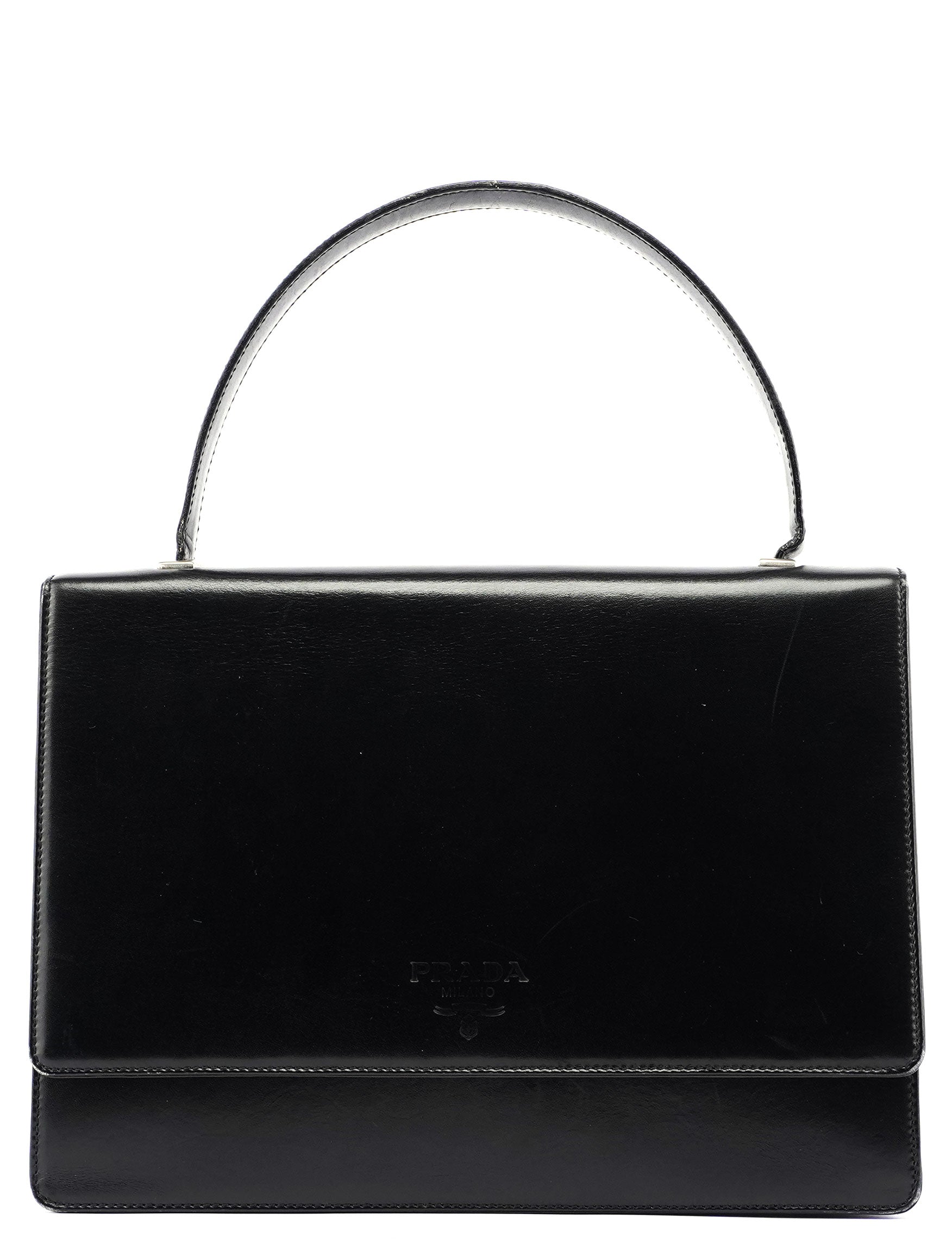 Black Calfskin Top Handle Flap Bag