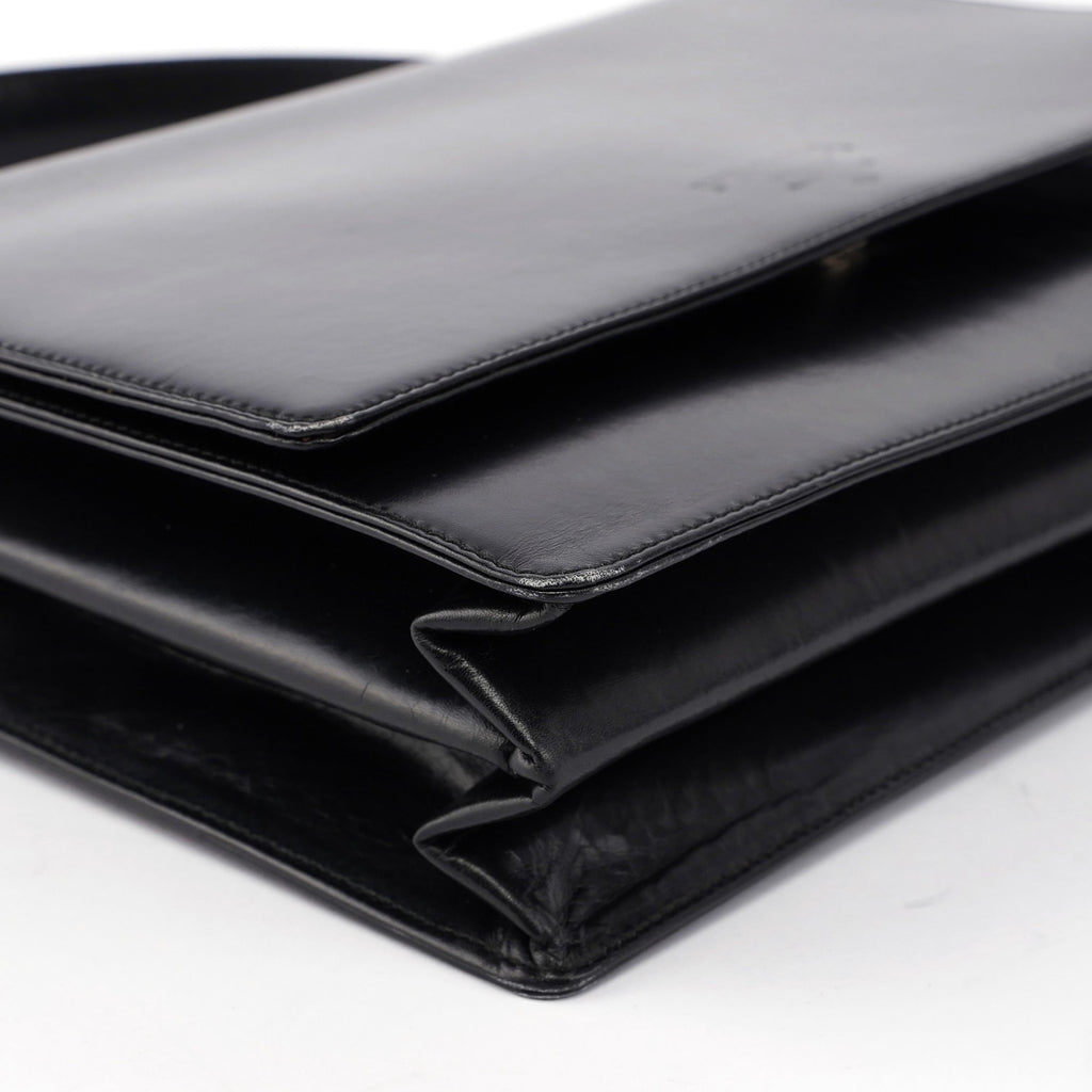 Black Calfskin Top Handle Flap Bag