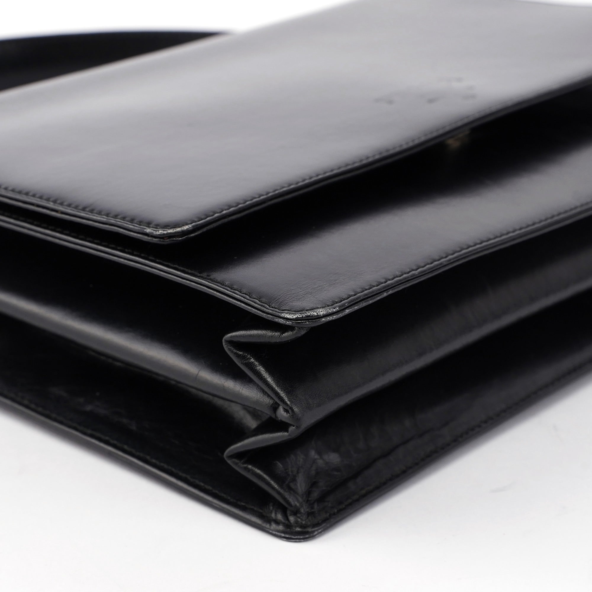 Black Calfskin Top Handle Flap Bag