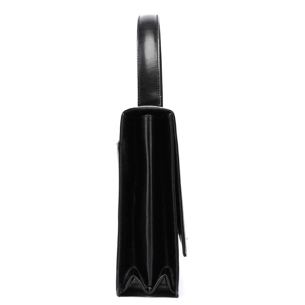 Black Calfskin Top Handle Flap Bag