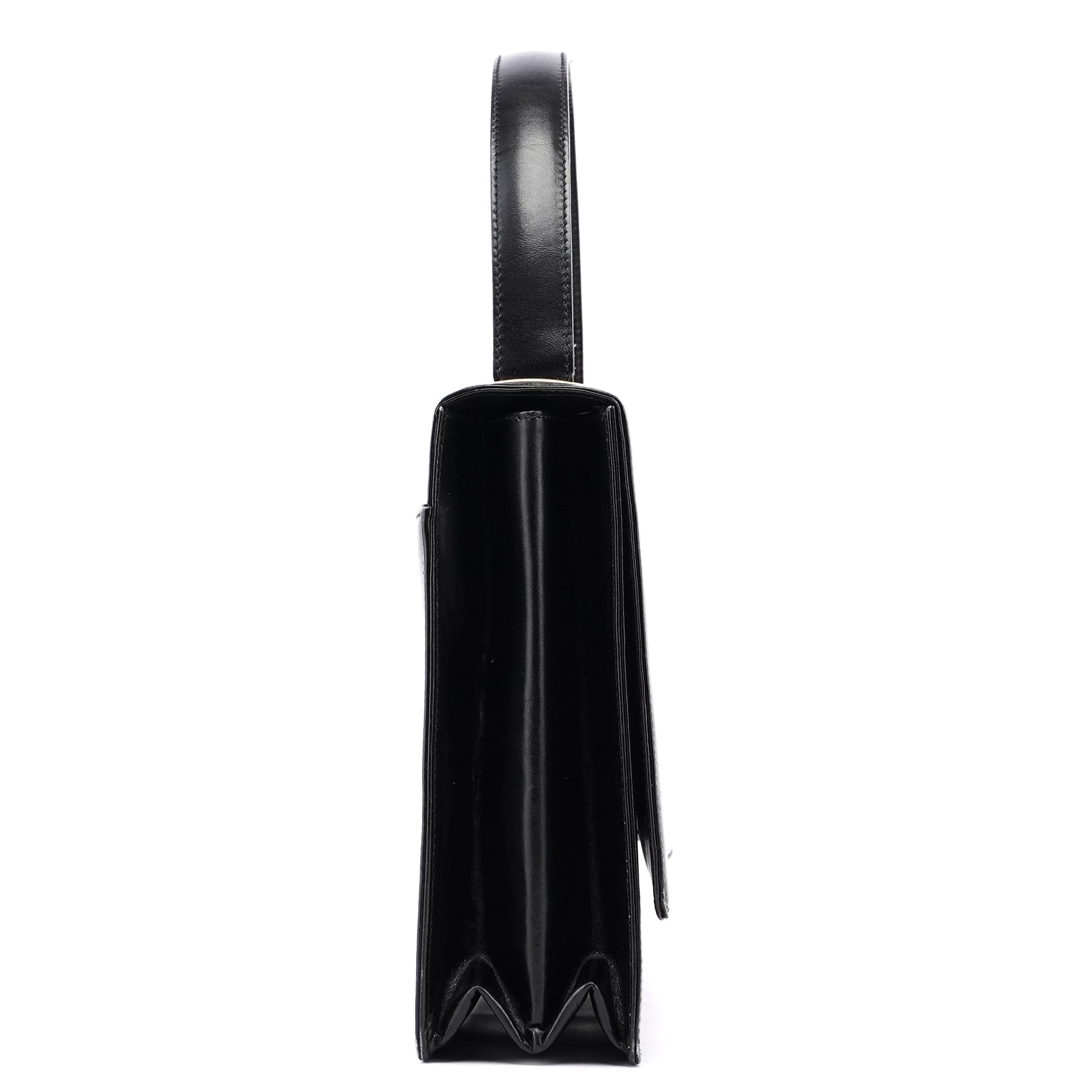 Black Calfskin Top Handle Flap Bag