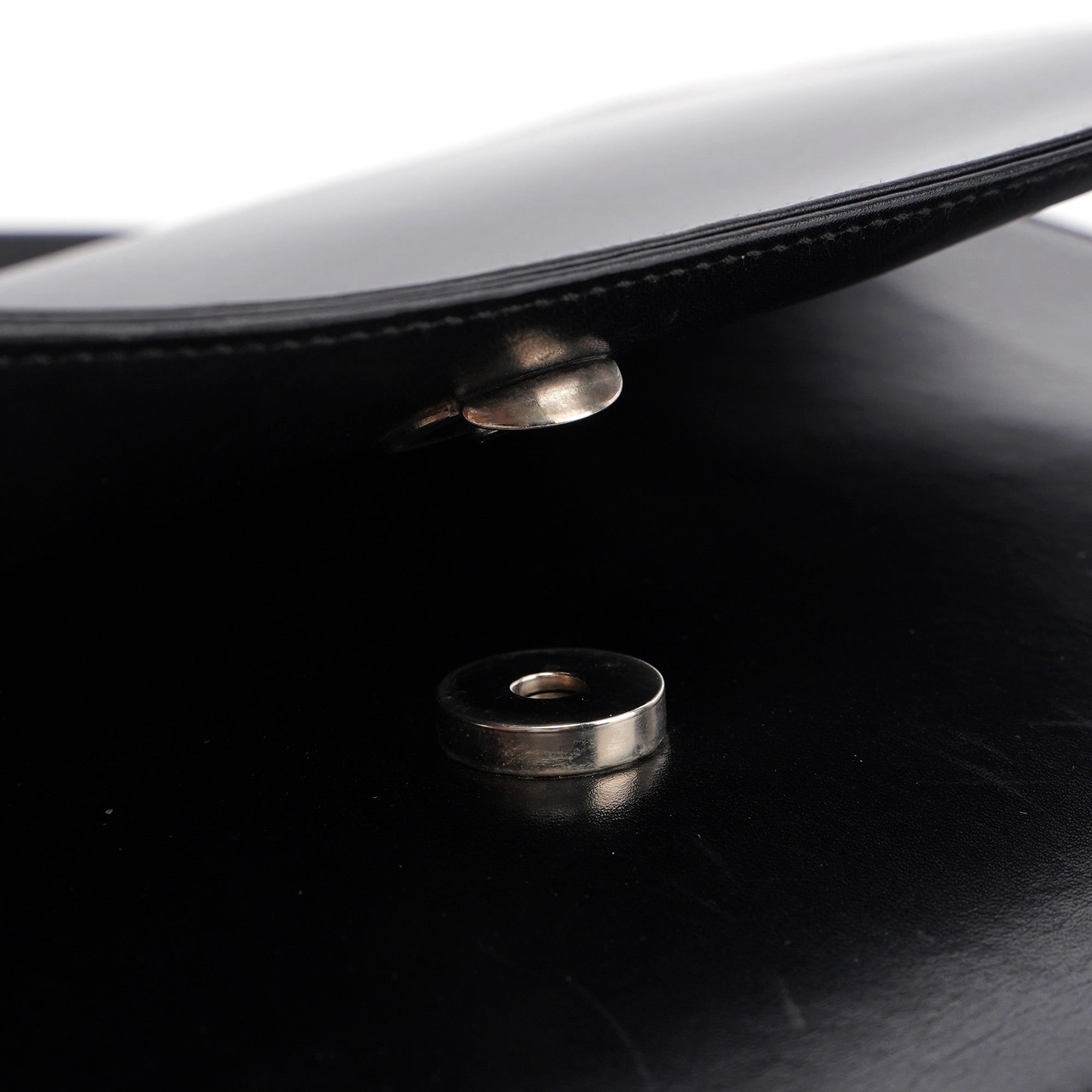 Black Calfskin Top Handle Flap Bag