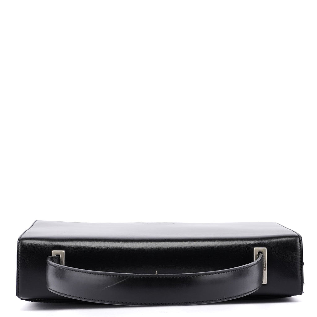 Black Calfskin Top Handle Flap Bag