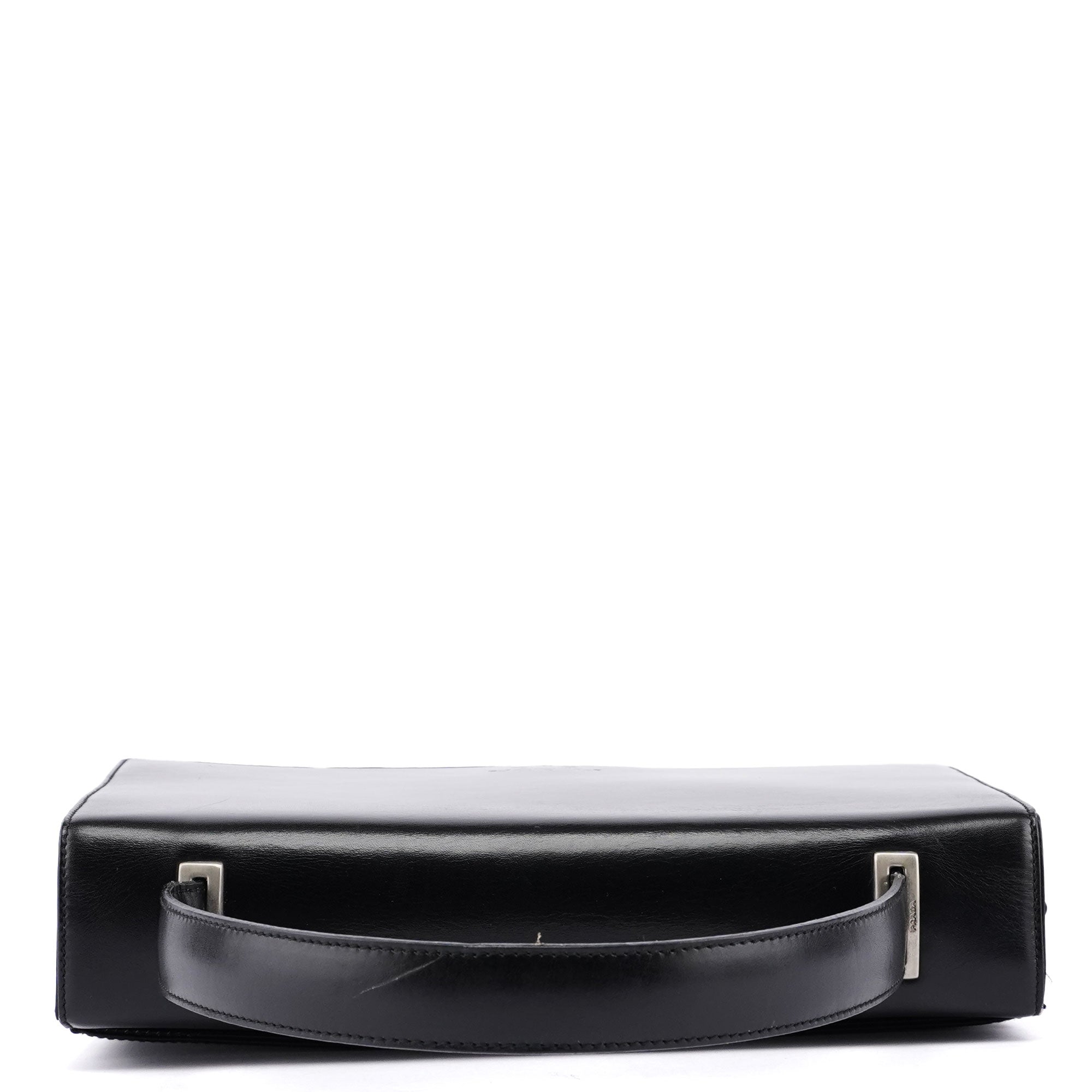 Black Calfskin Top Handle Flap Bag