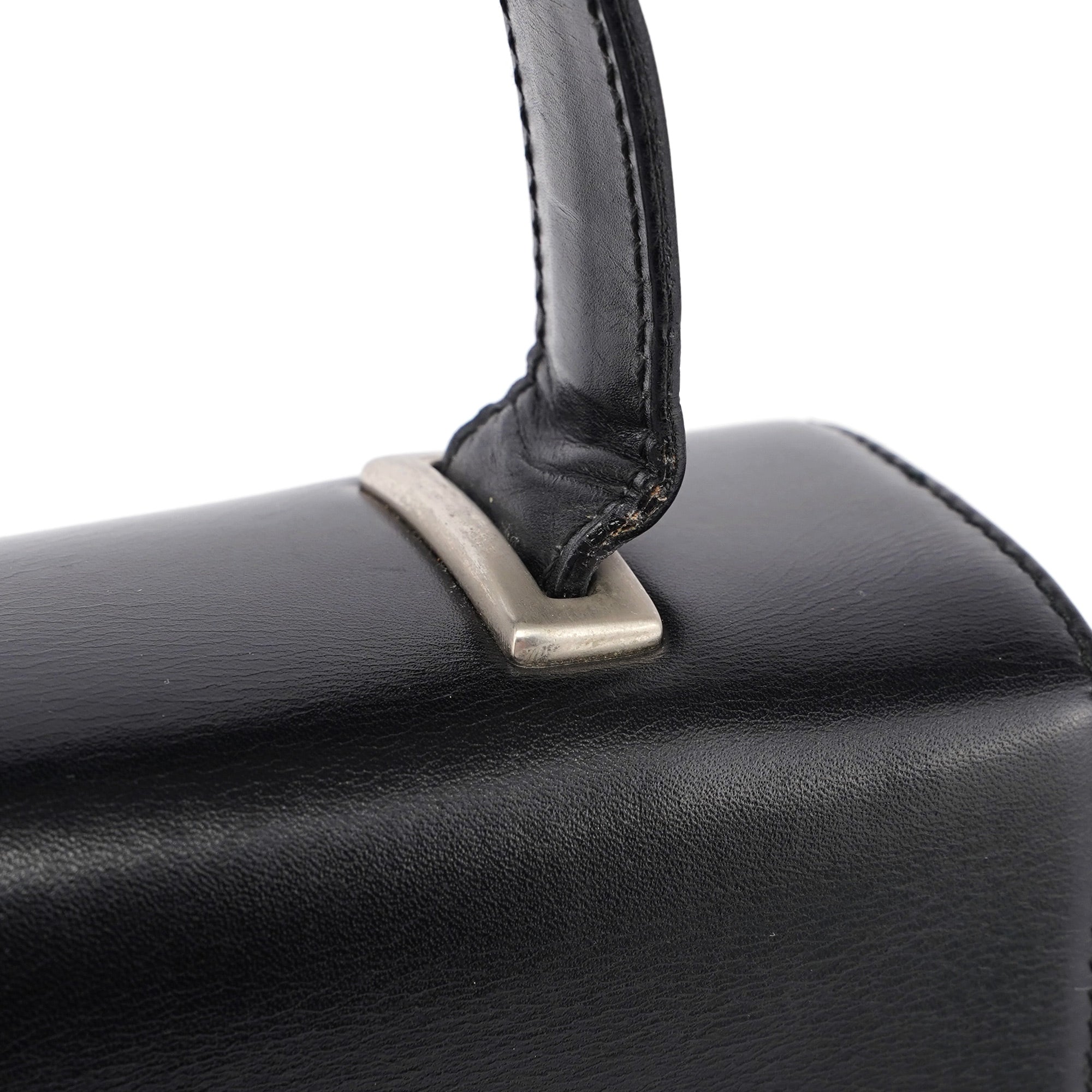Black Calfskin Top Handle Flap Bag