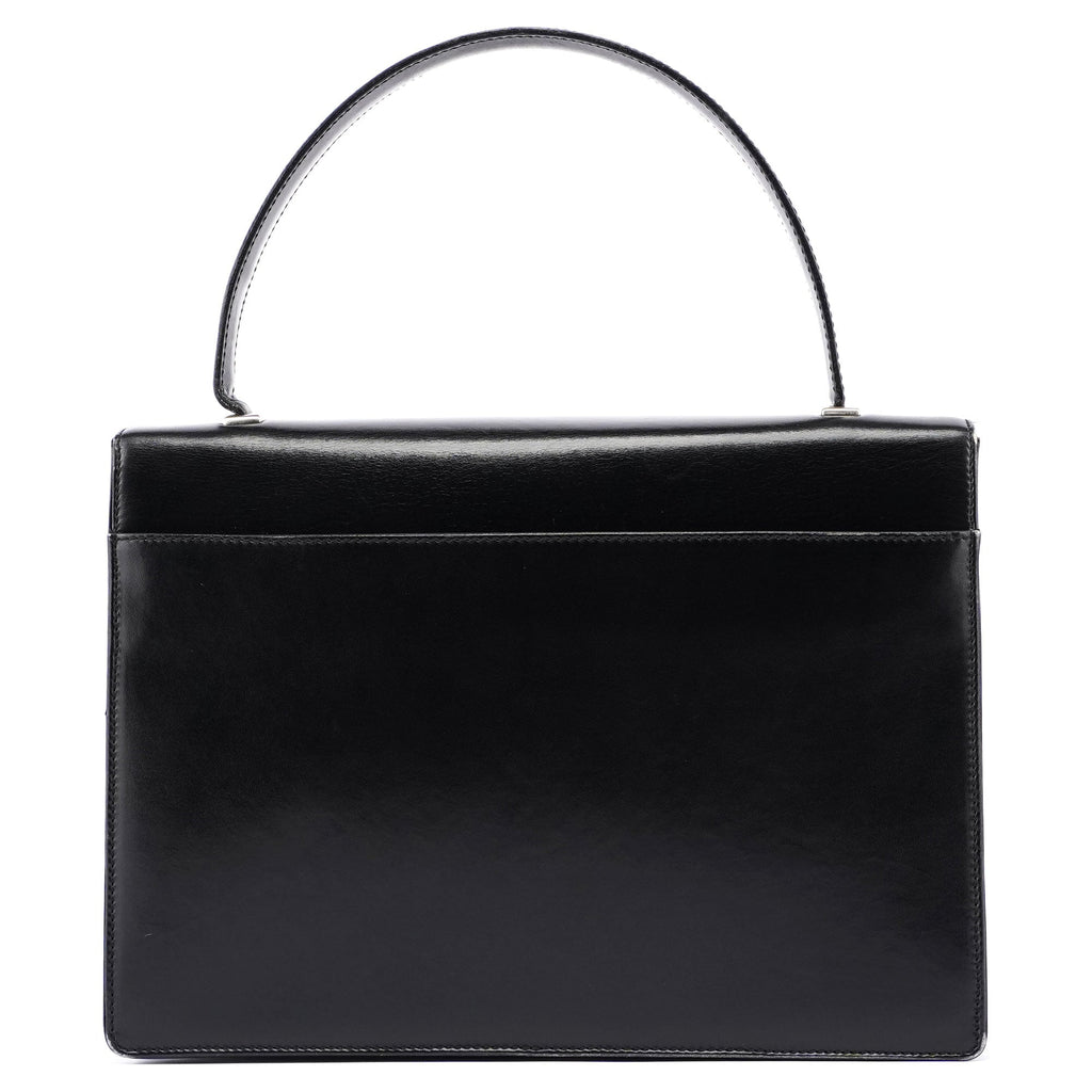 Black Calfskin Top Handle Flap Bag