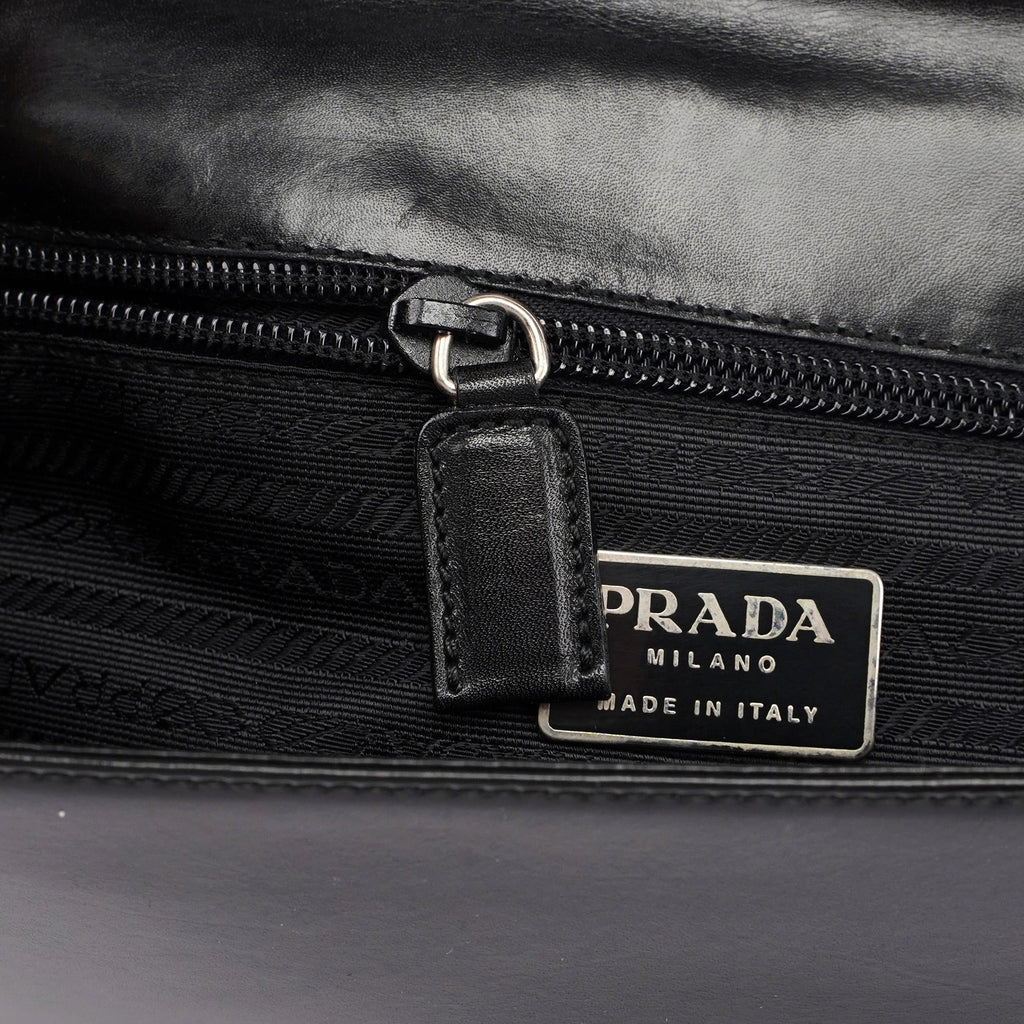 Black Calfskin Top Handle Flap Bag