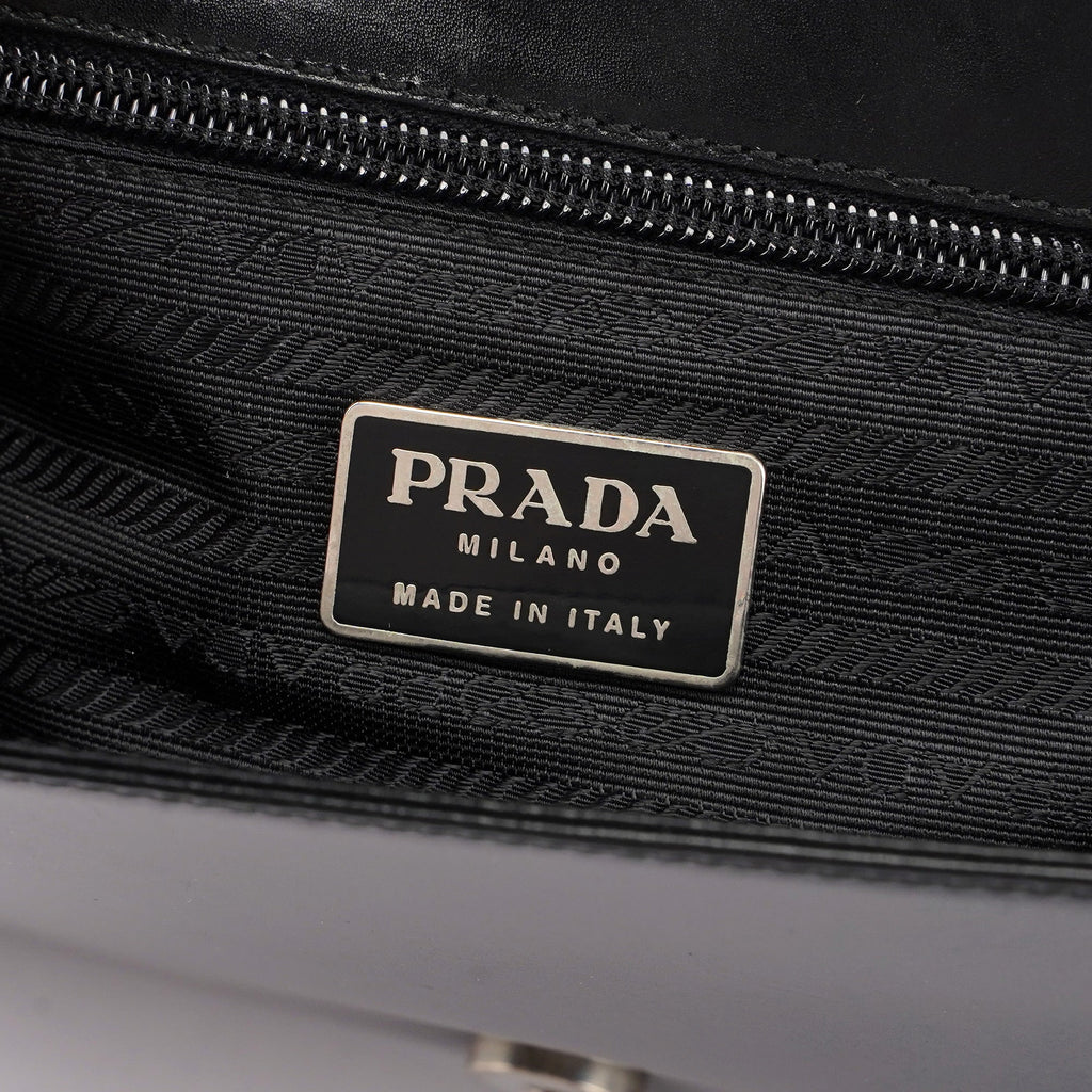 Black Calfskin Top Handle Flap Bag