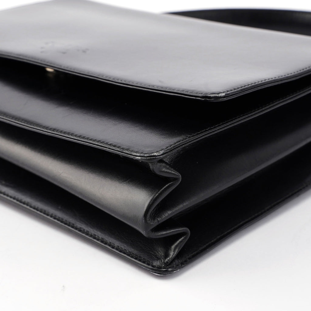 Black Calfskin Top Handle Flap Bag