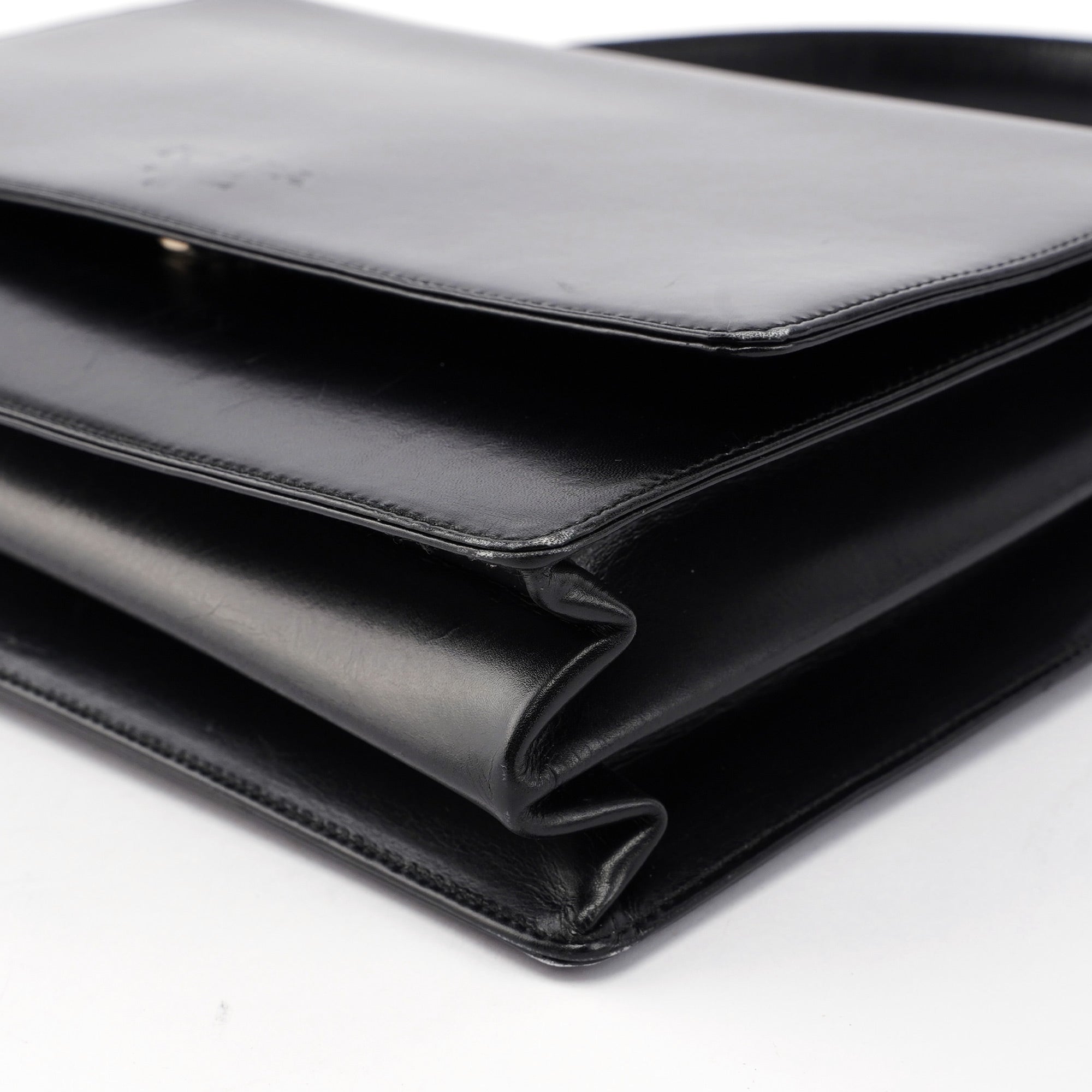 Black Calfskin Top Handle Flap Bag