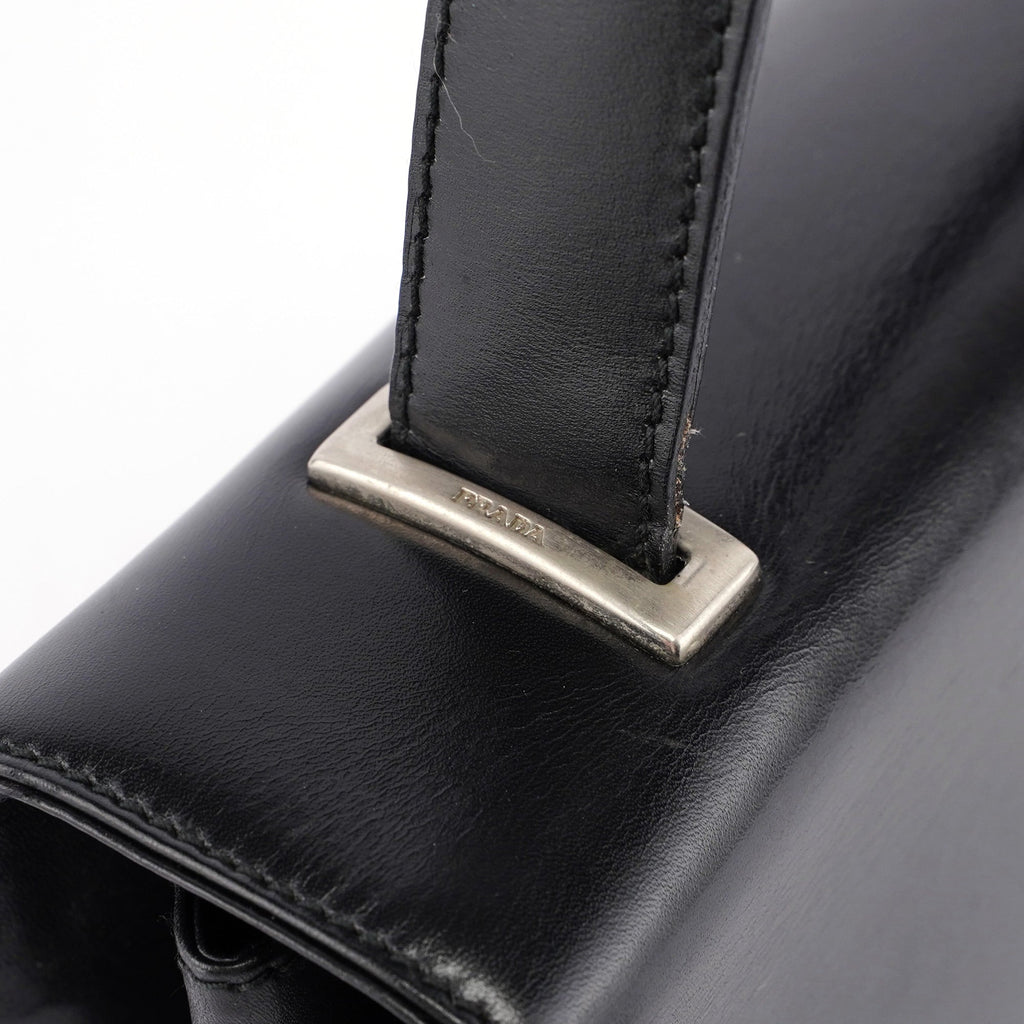Black Calfskin Top Handle Flap Bag