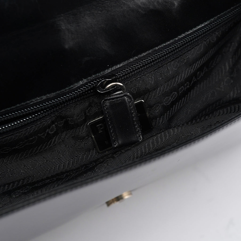 Black Calfskin Vitello Top Handle Bag