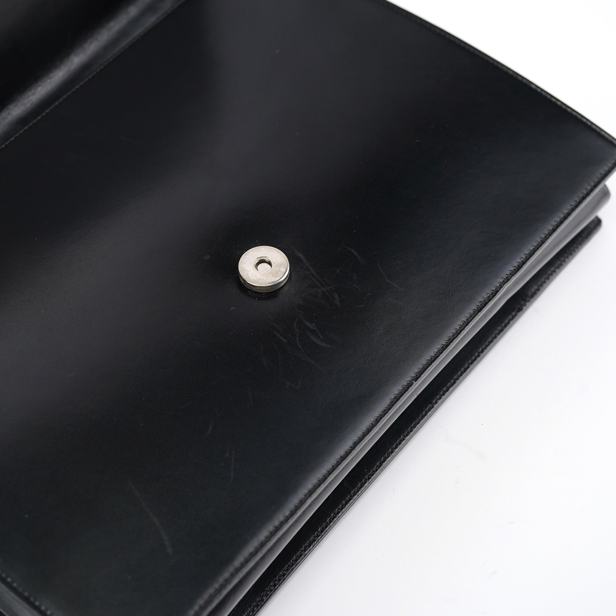Black Calfskin Vitello Top Handle Bag