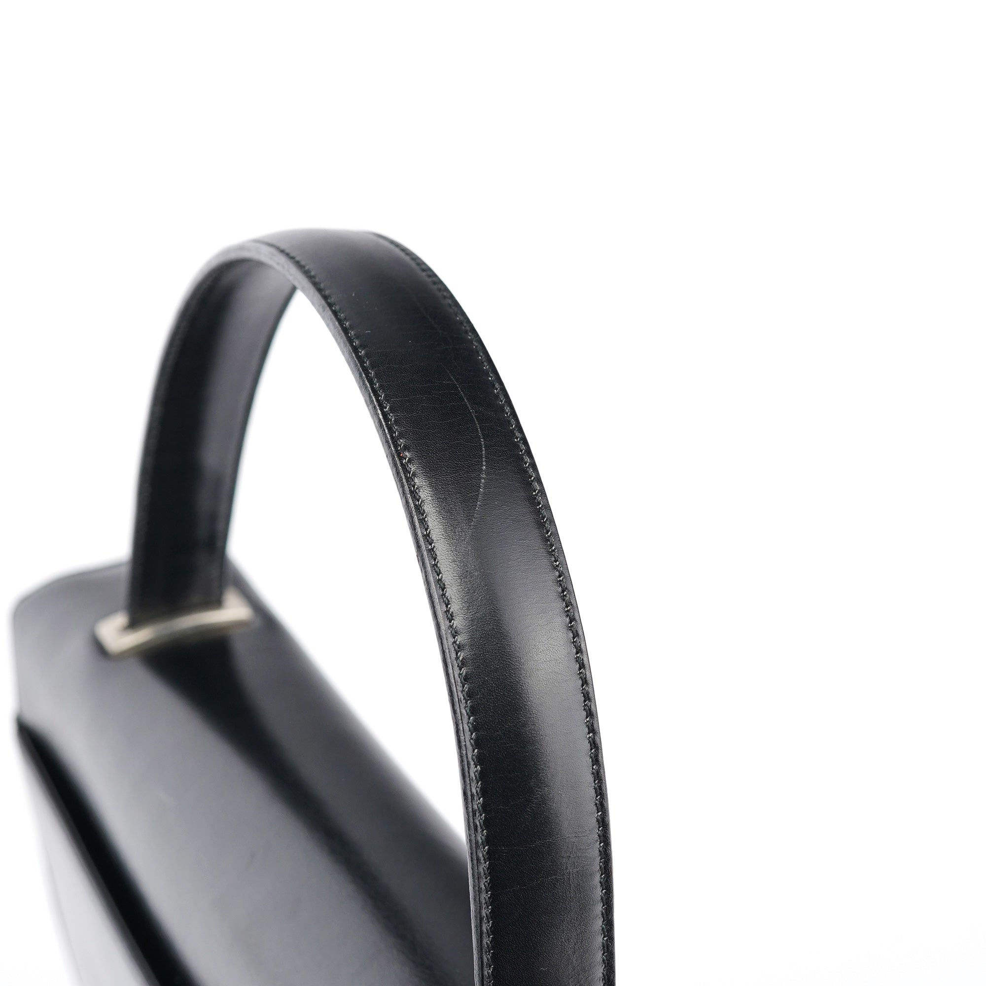 Black Calfskin Vitello Top Handle Bag