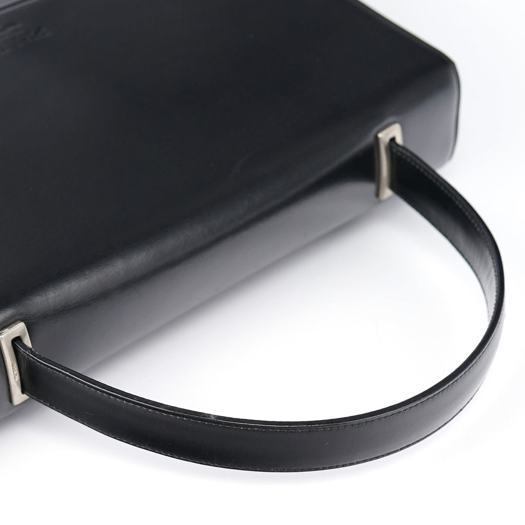 Black Calfskin Vitello Top Handle Bag