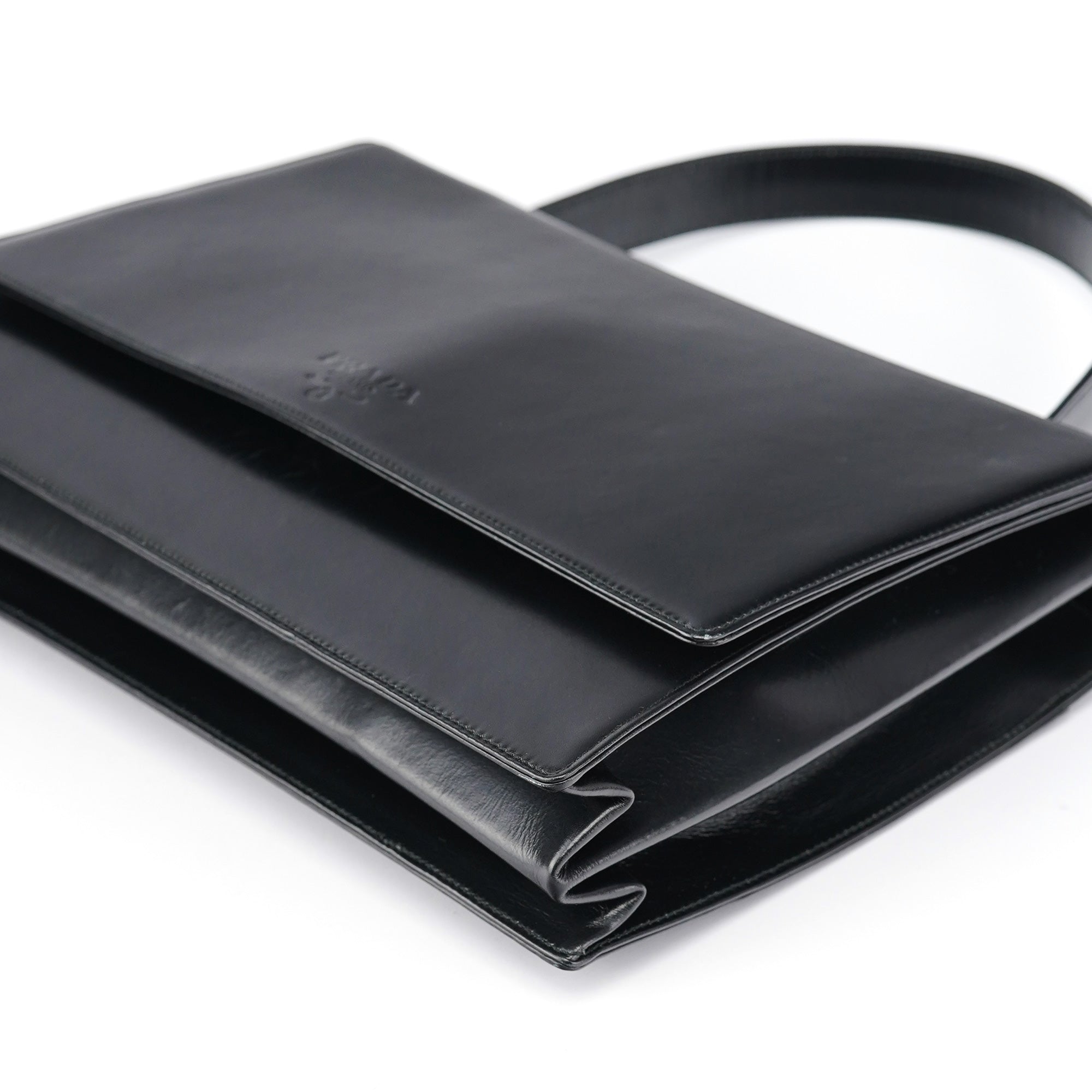 Black Calfskin Vitello Top Handle Bag