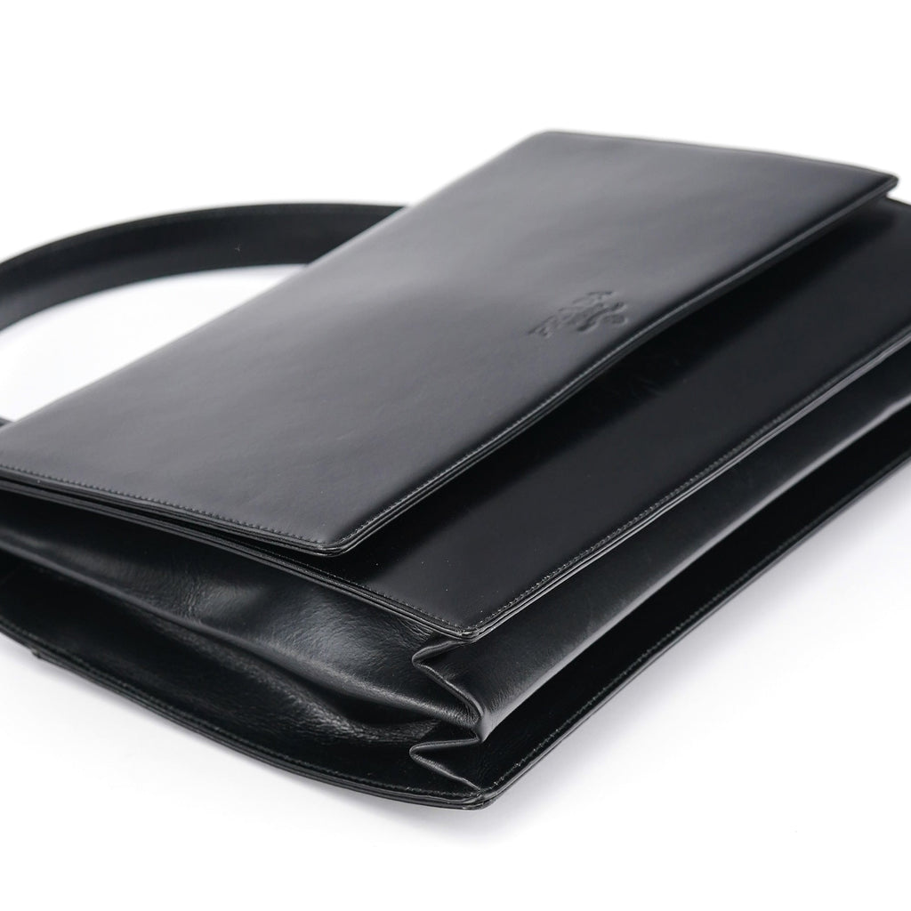 Black Calfskin Vitello Top Handle Bag