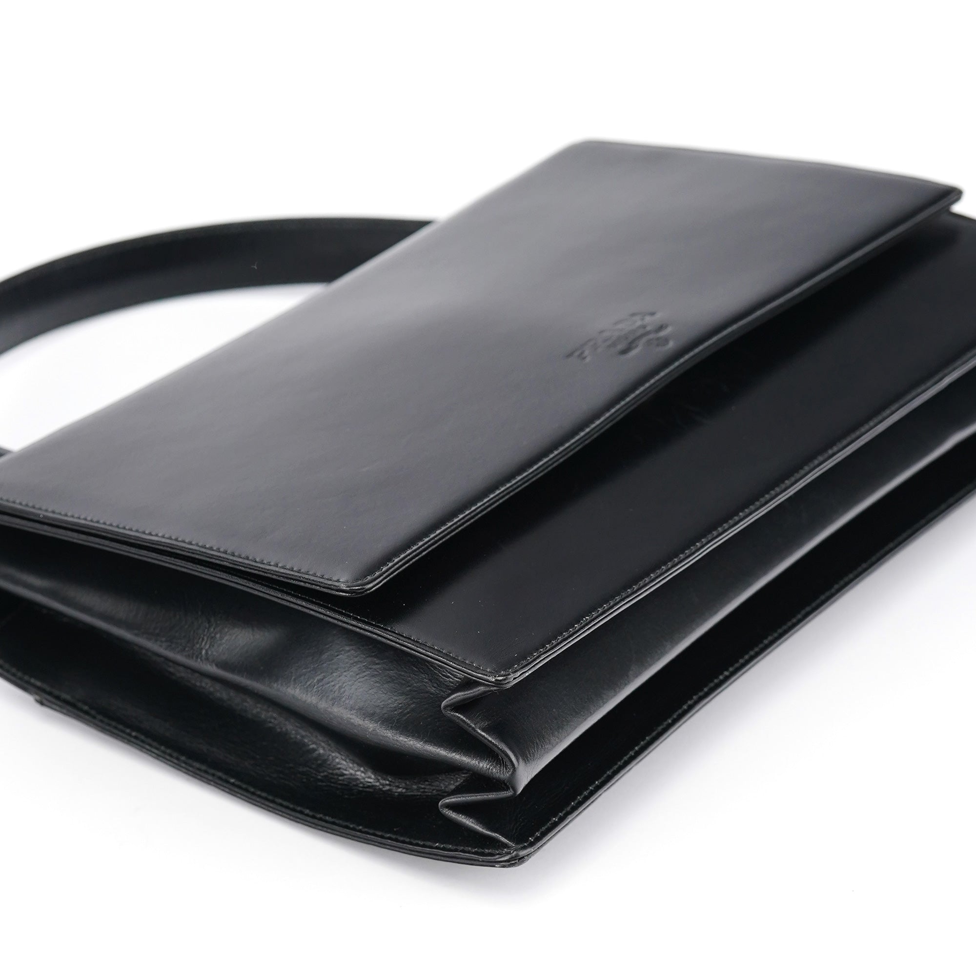Black Calfskin Vitello Top Handle Bag