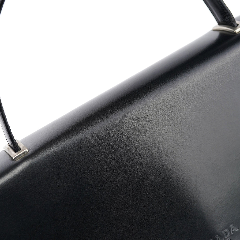 Black Calfskin Vitello Top Handle Bag