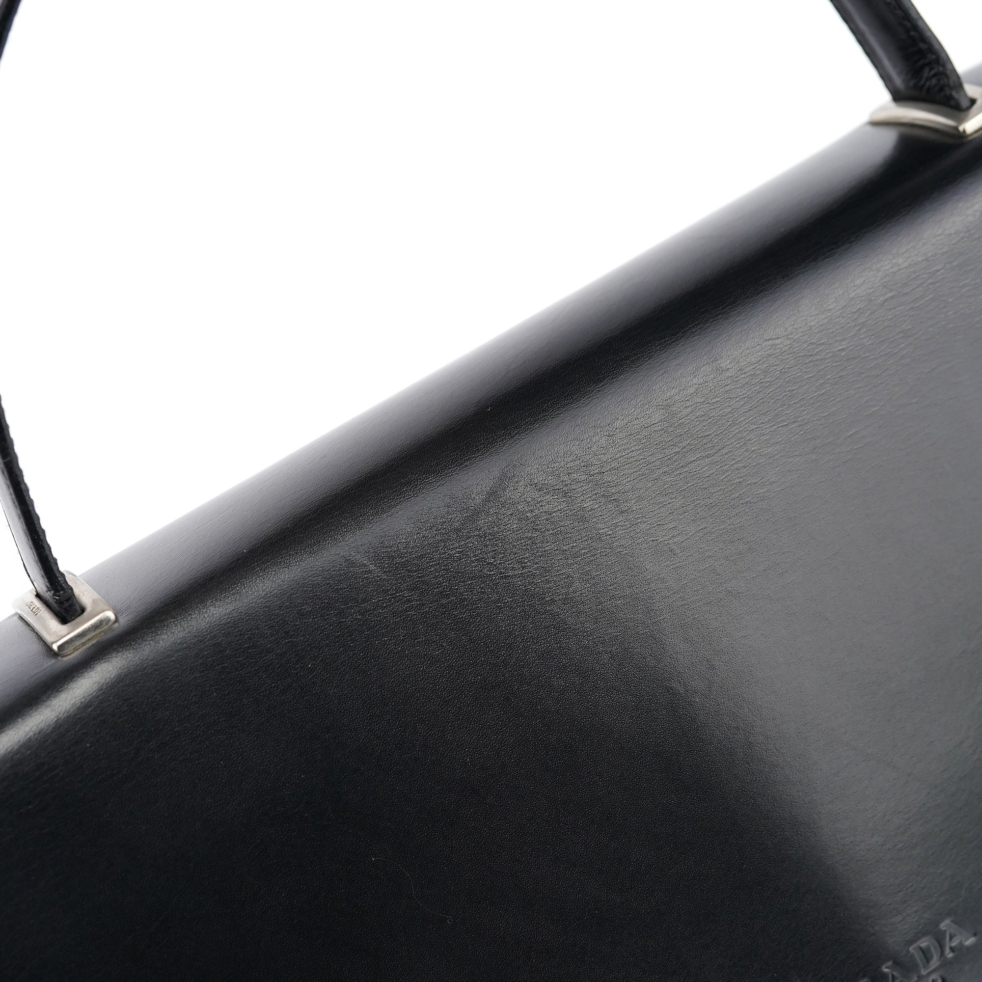 Black Calfskin Vitello Top Handle Bag