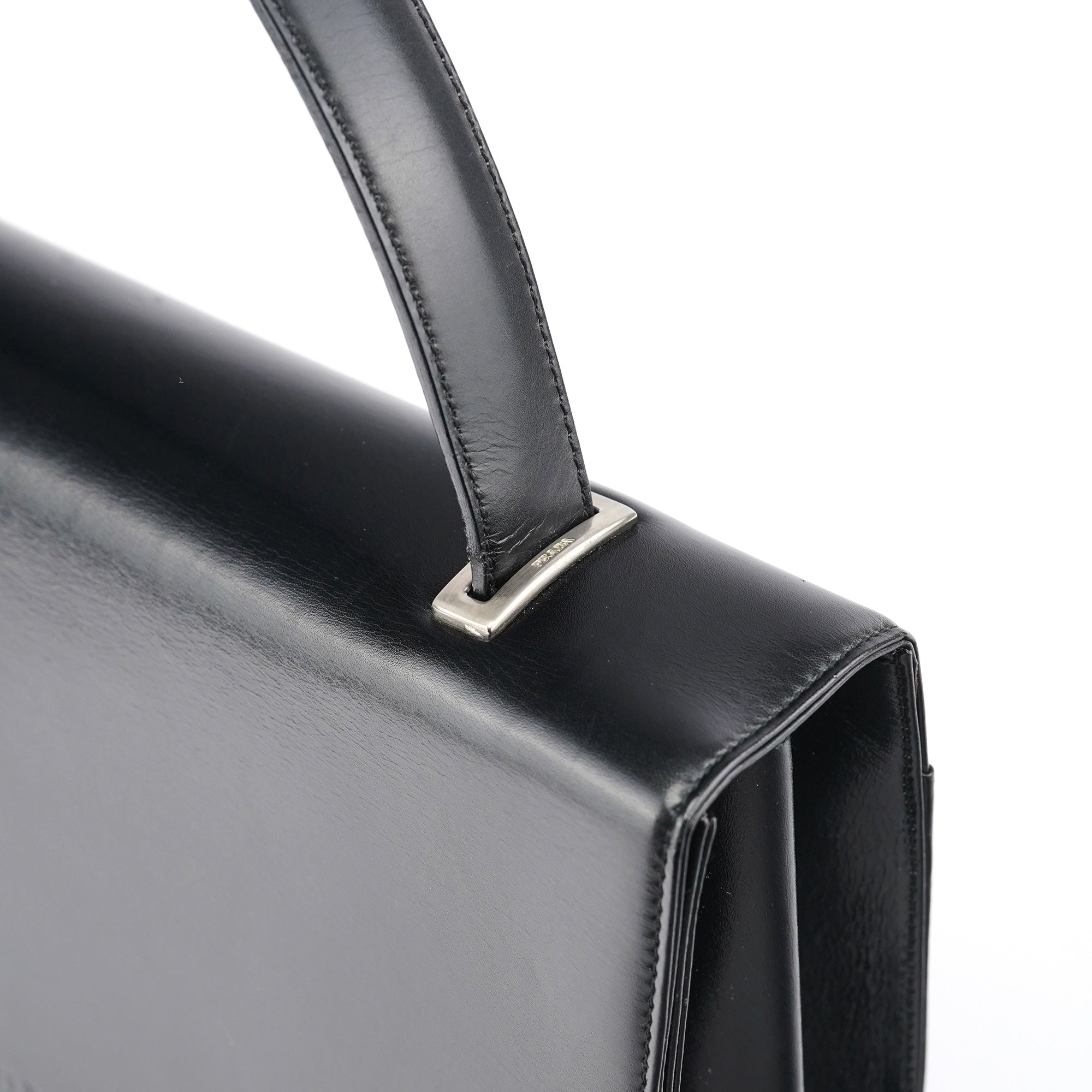 Black Calfskin Vitello Top Handle Bag