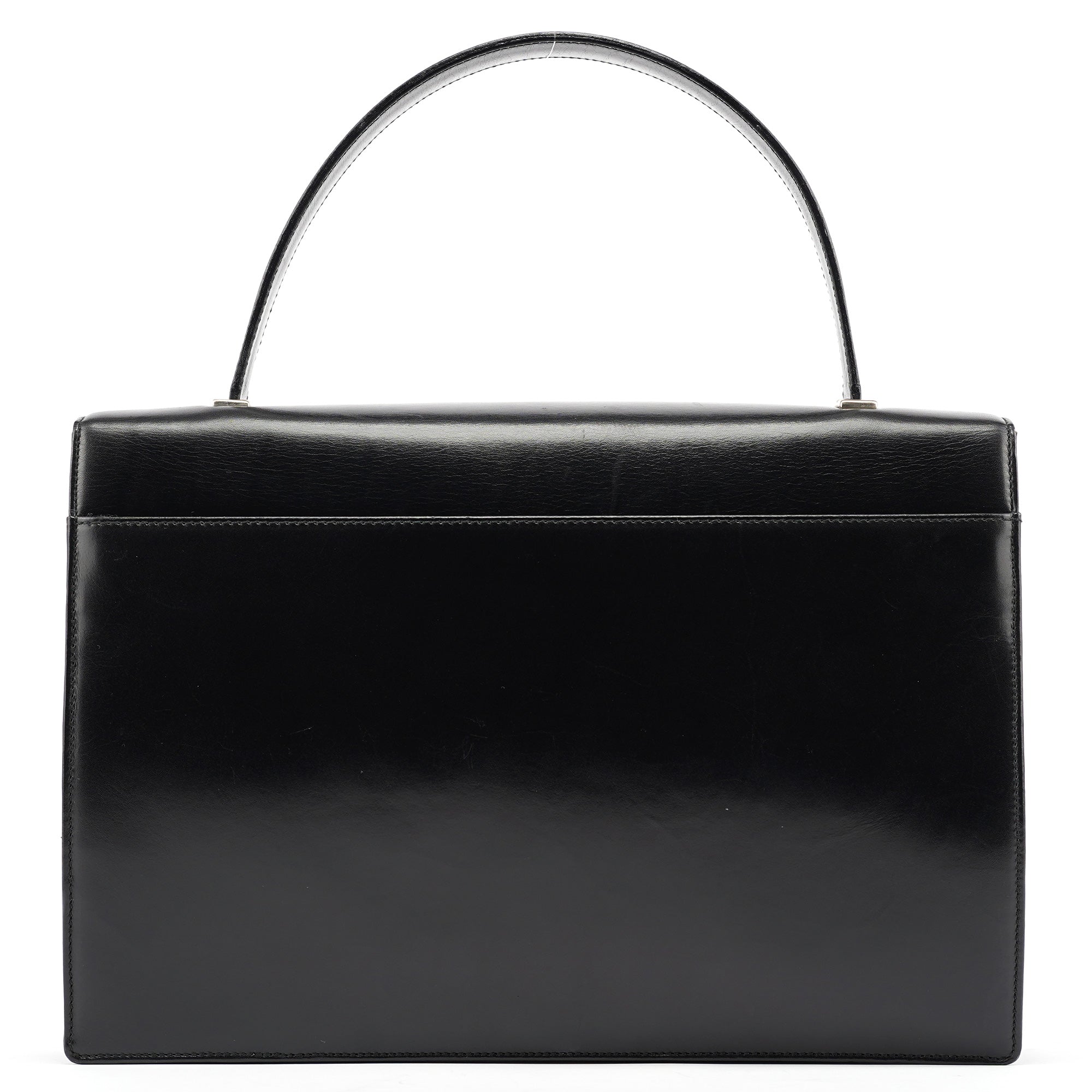 Black Calfskin Vitello Top Handle Bag