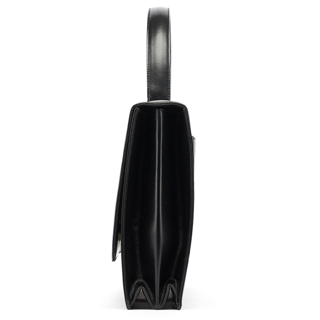 Black Calfskin Vitello Top Handle Bag