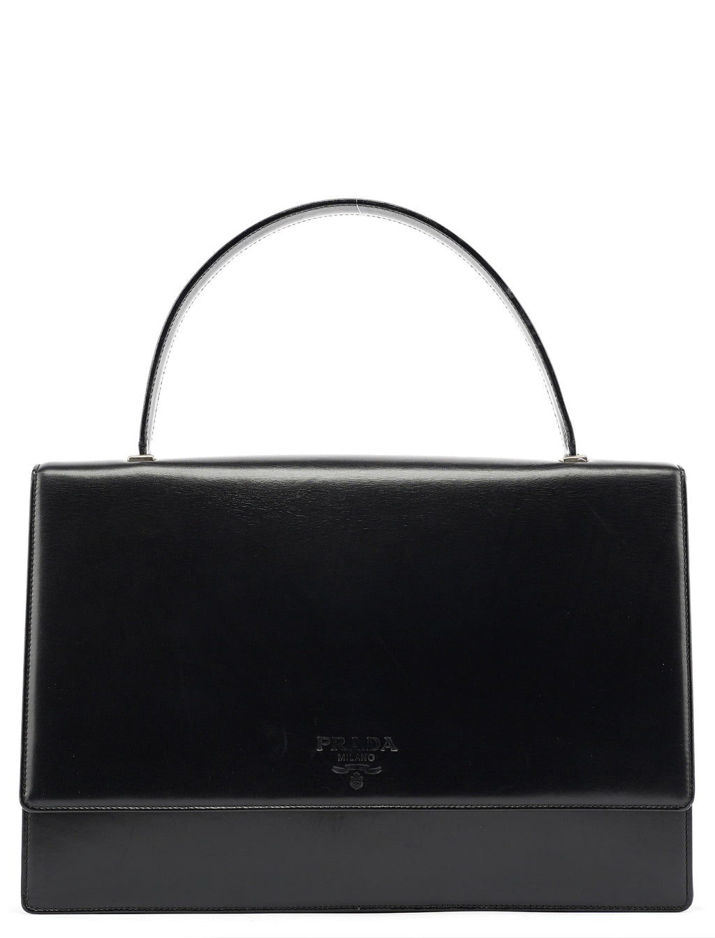 Black Calfskin Vitello Top Handle Bag
