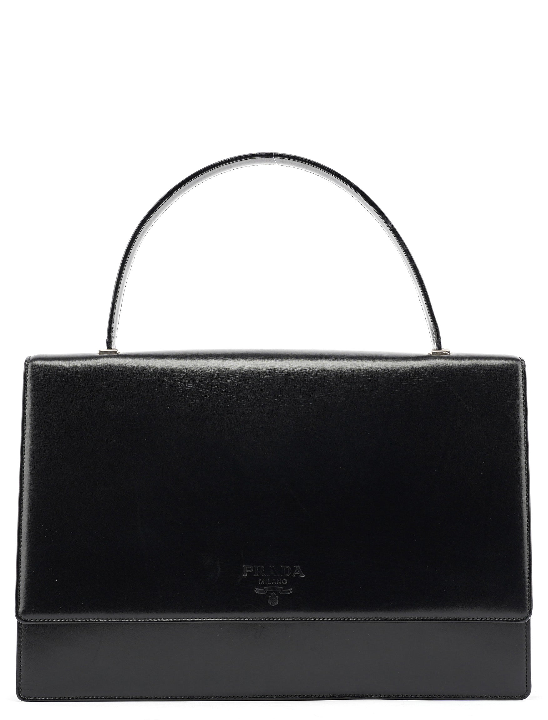 Black Calfskin Vitello Top Handle Bag