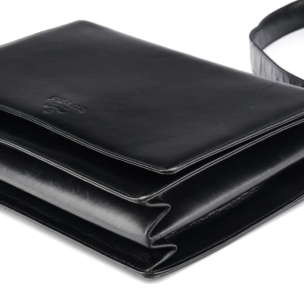 Black Leather Flap Shoulder Bag