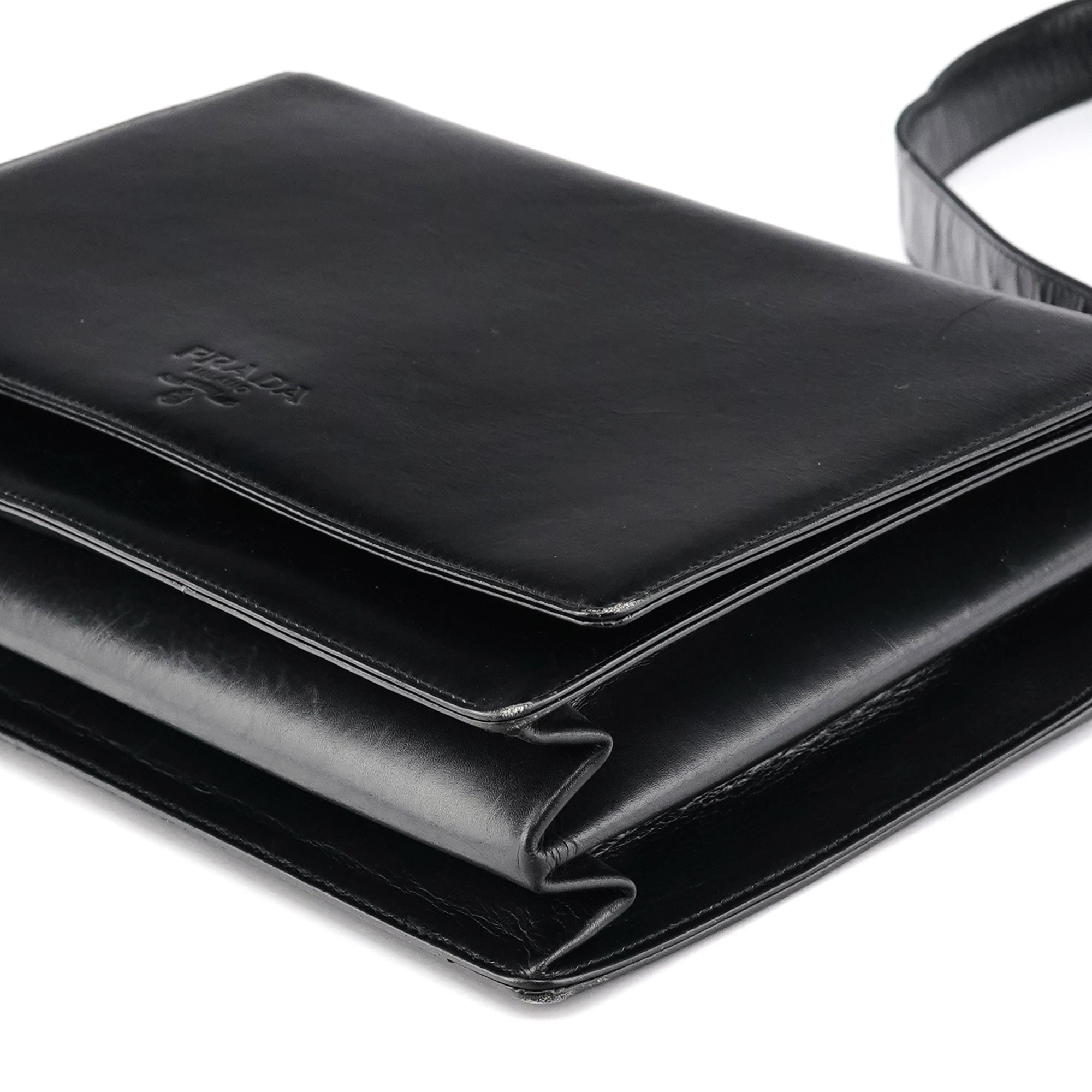 Black Leather Flap Shoulder Bag