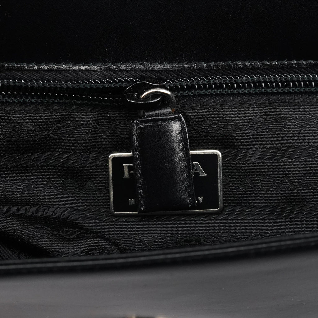 Black Leather Flap Shoulder Bag