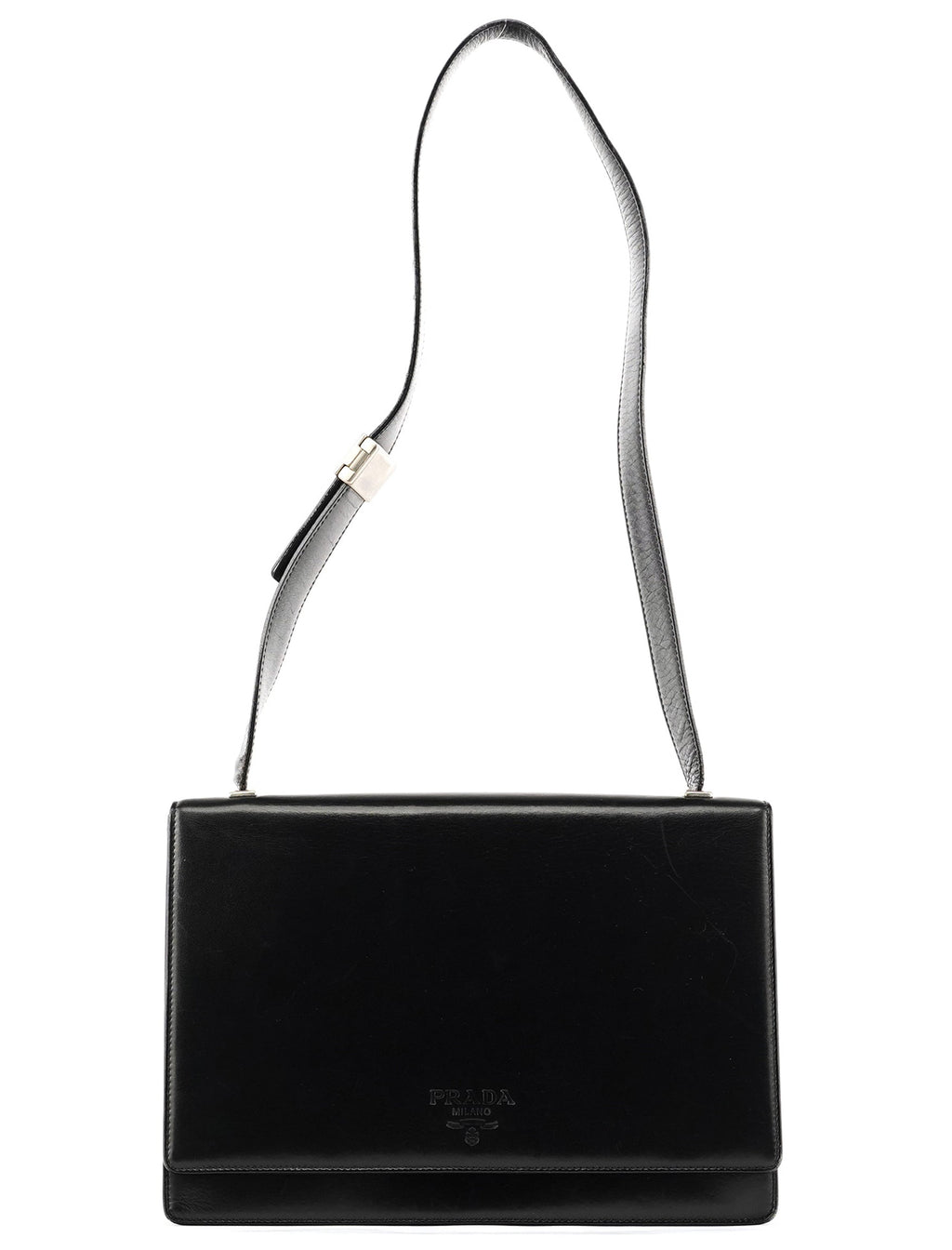 Black Leather Flap Shoulder Bag