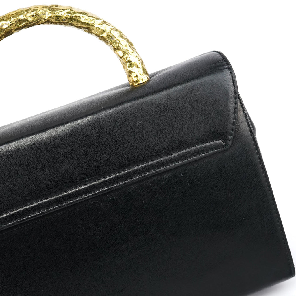 Black Leather Gold Top Handle Bag