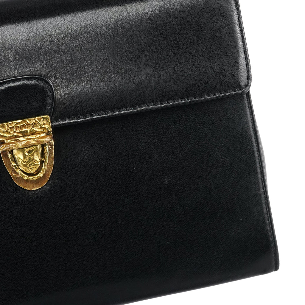 Black Leather Gold Top Handle Bag