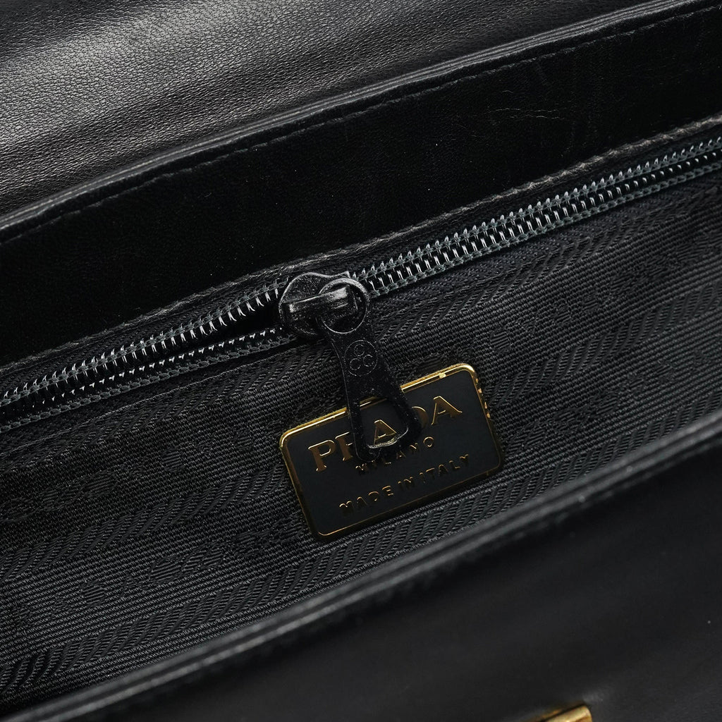 Black Leather Gold Top Handle Bag