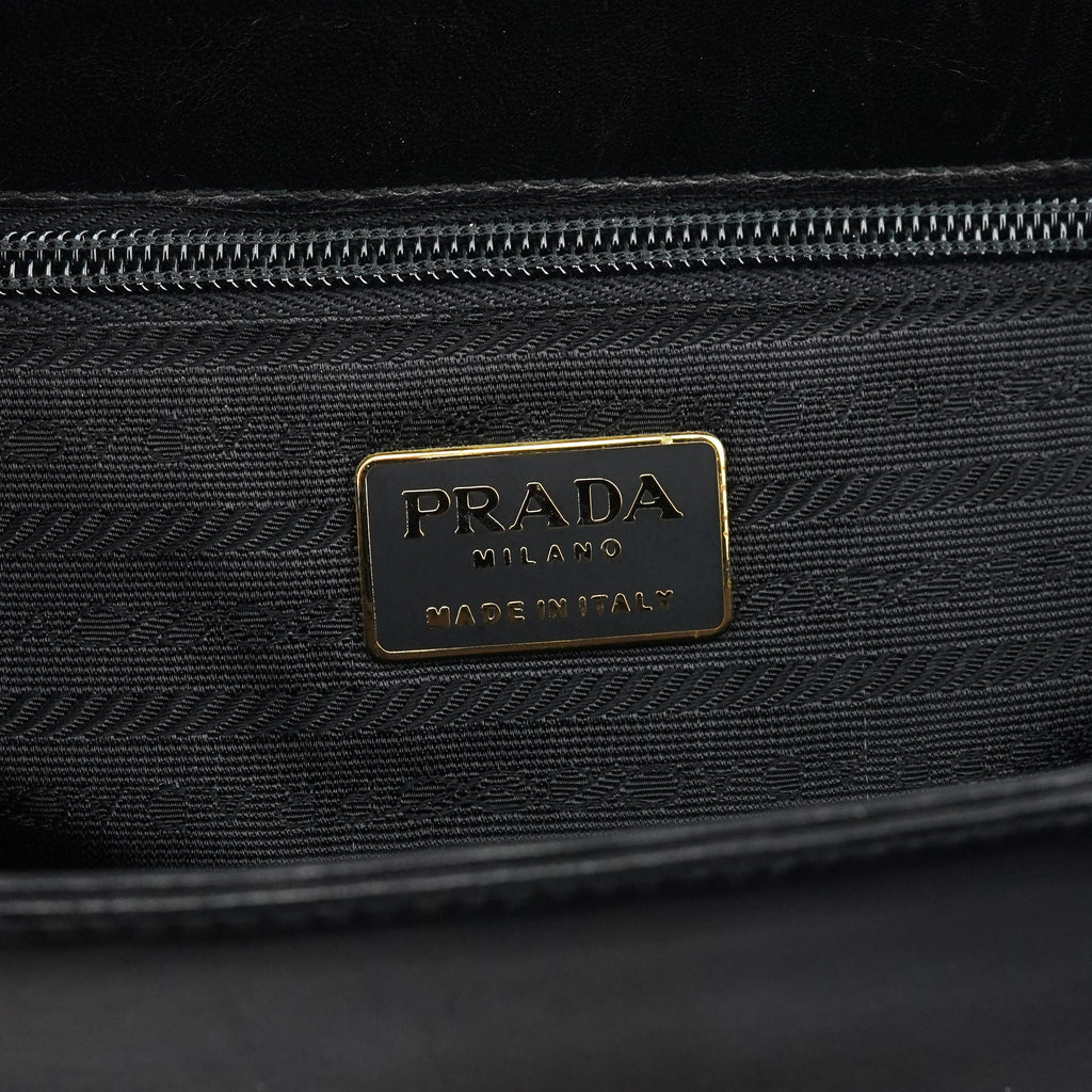 Black Leather Gold Top Handle Bag
