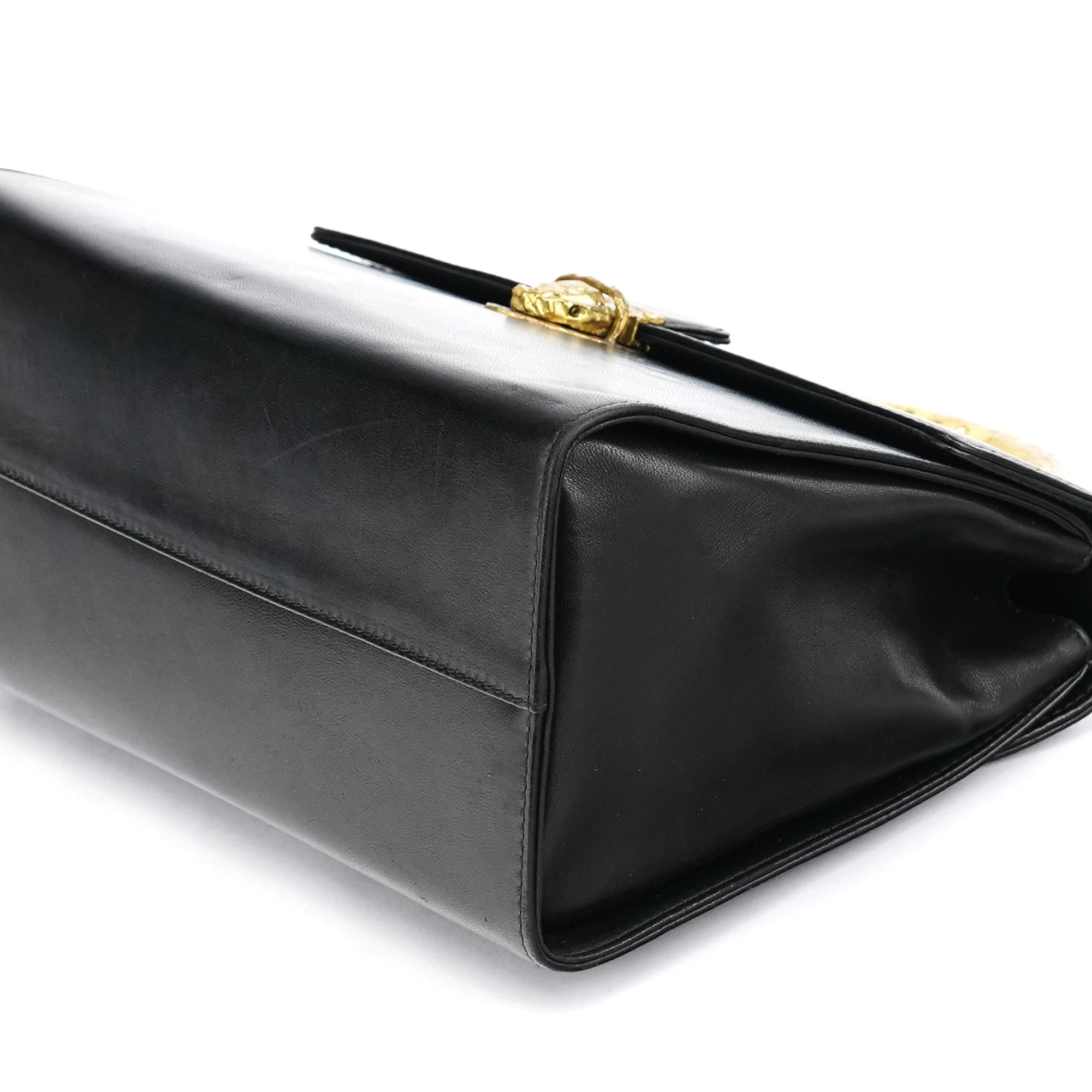 Black Leather Gold Top Handle Bag