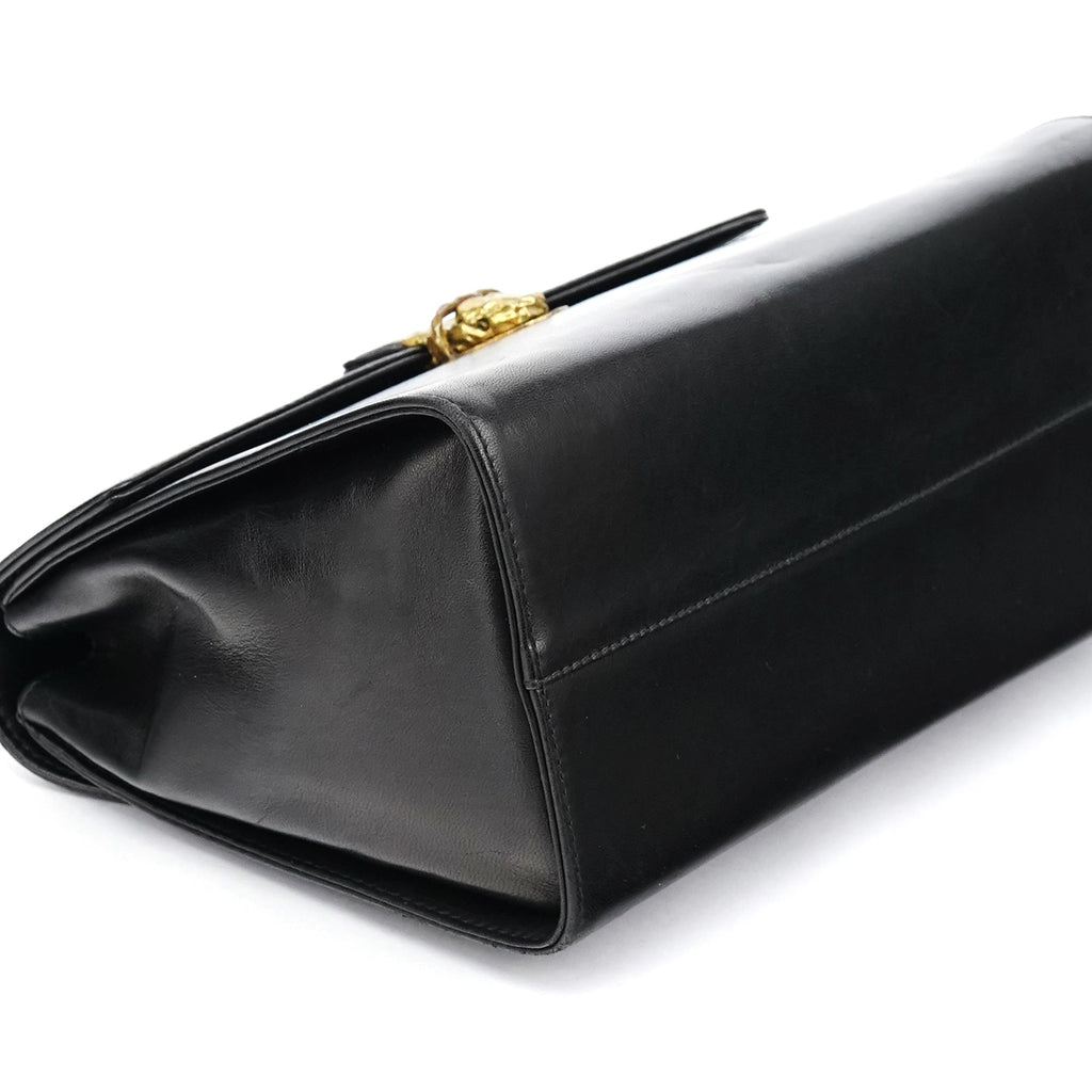 Black Leather Gold Top Handle Bag