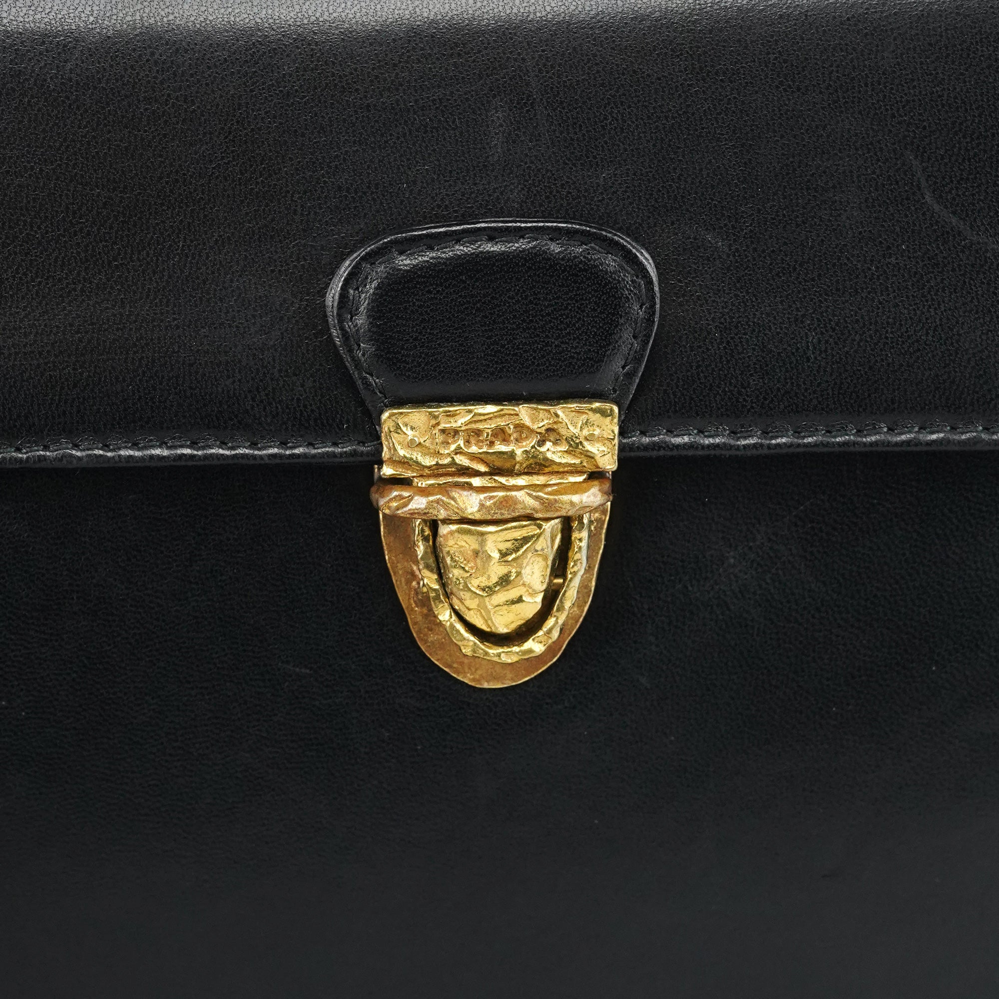Black Leather Gold Top Handle Bag