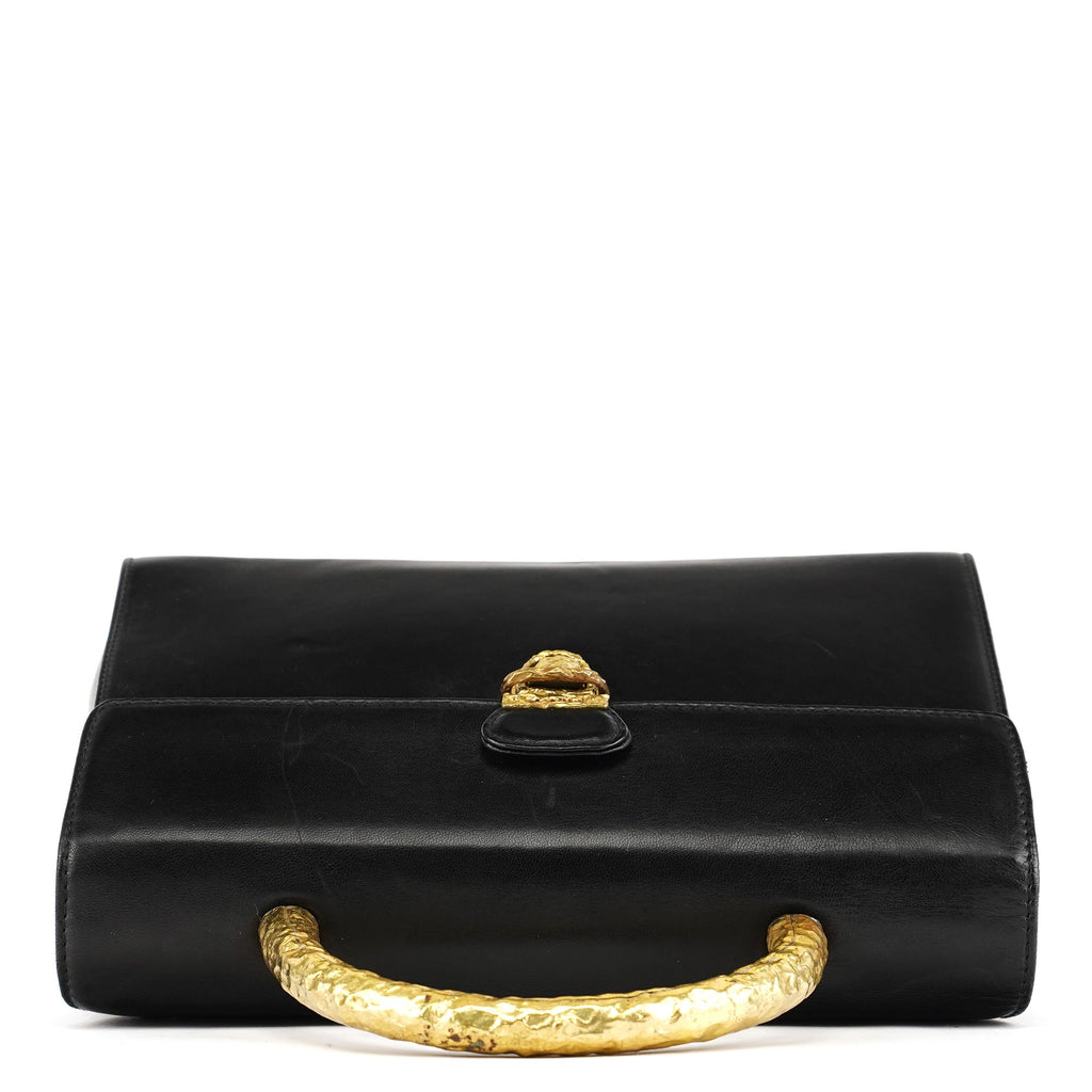 Black Leather Gold Top Handle Bag