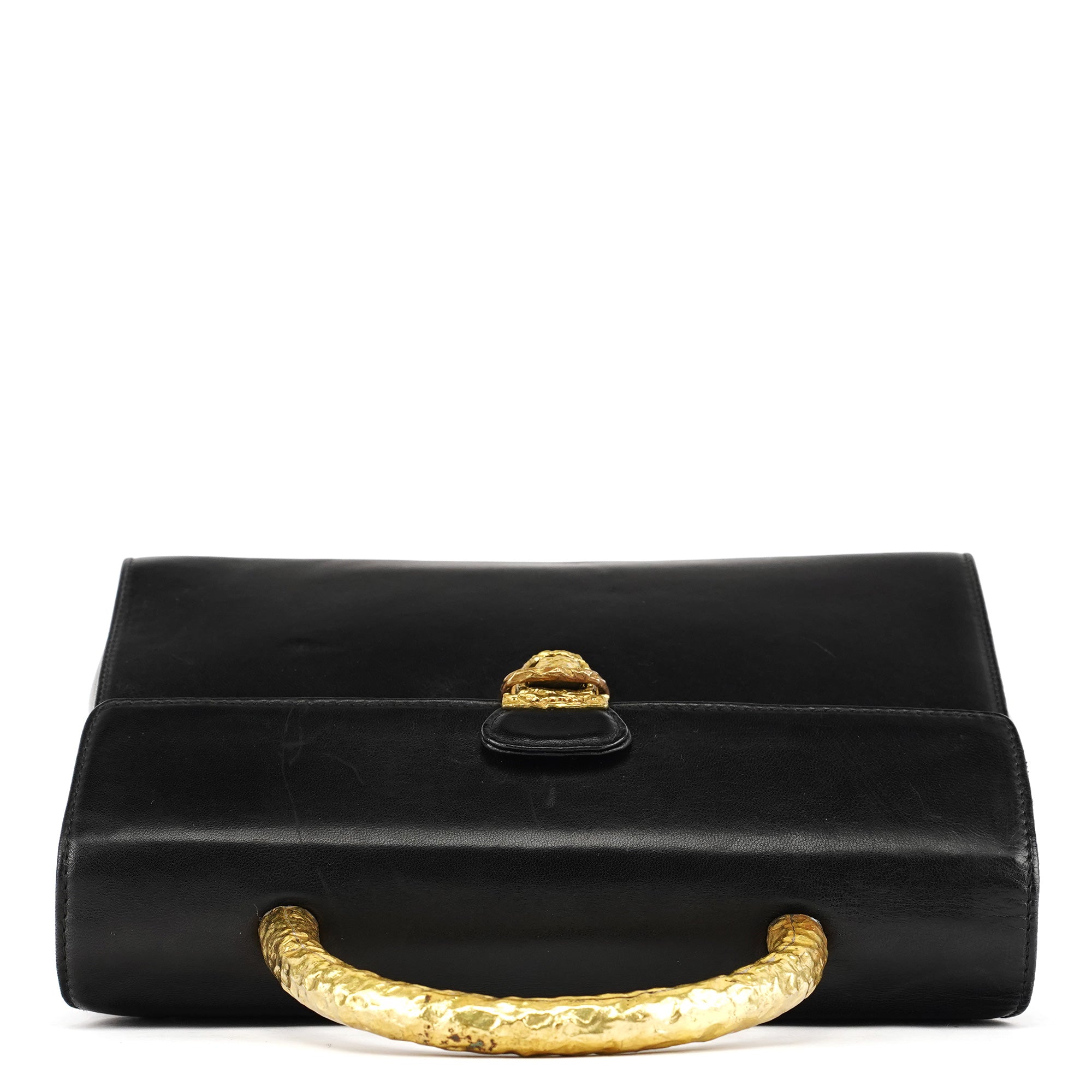 Black Leather Gold Top Handle Bag