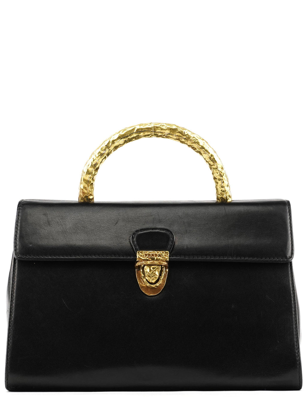 Black Leather Gold Top Handle Bag