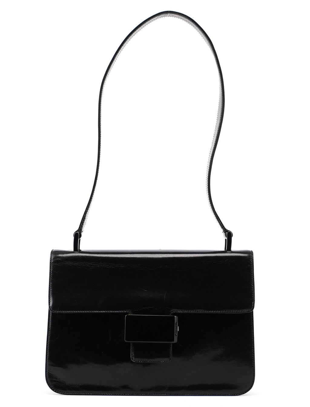 Black Madras Calfskin Buckle Shoulder Bag