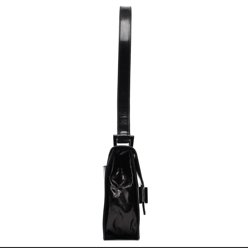 Black Madras Calfskin Buckle Shoulder Bag