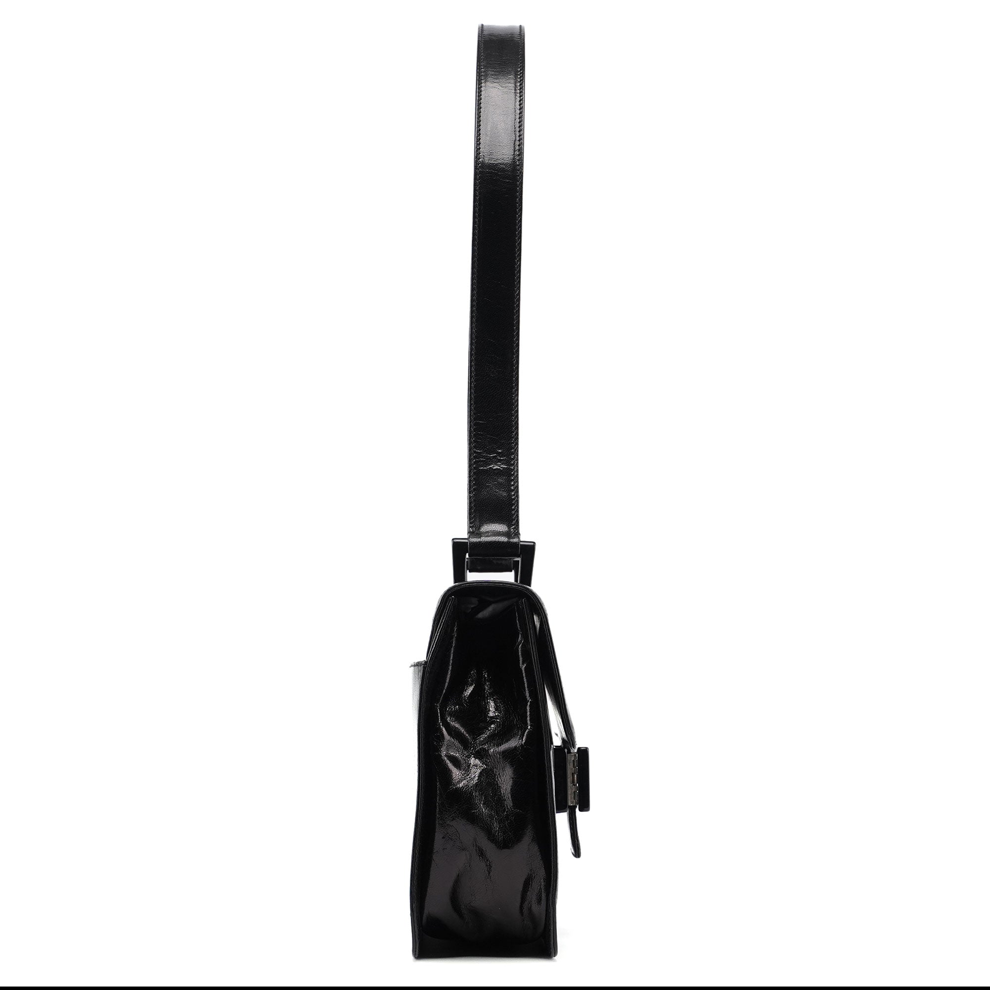 Black Madras Calfskin Buckle Shoulder Bag