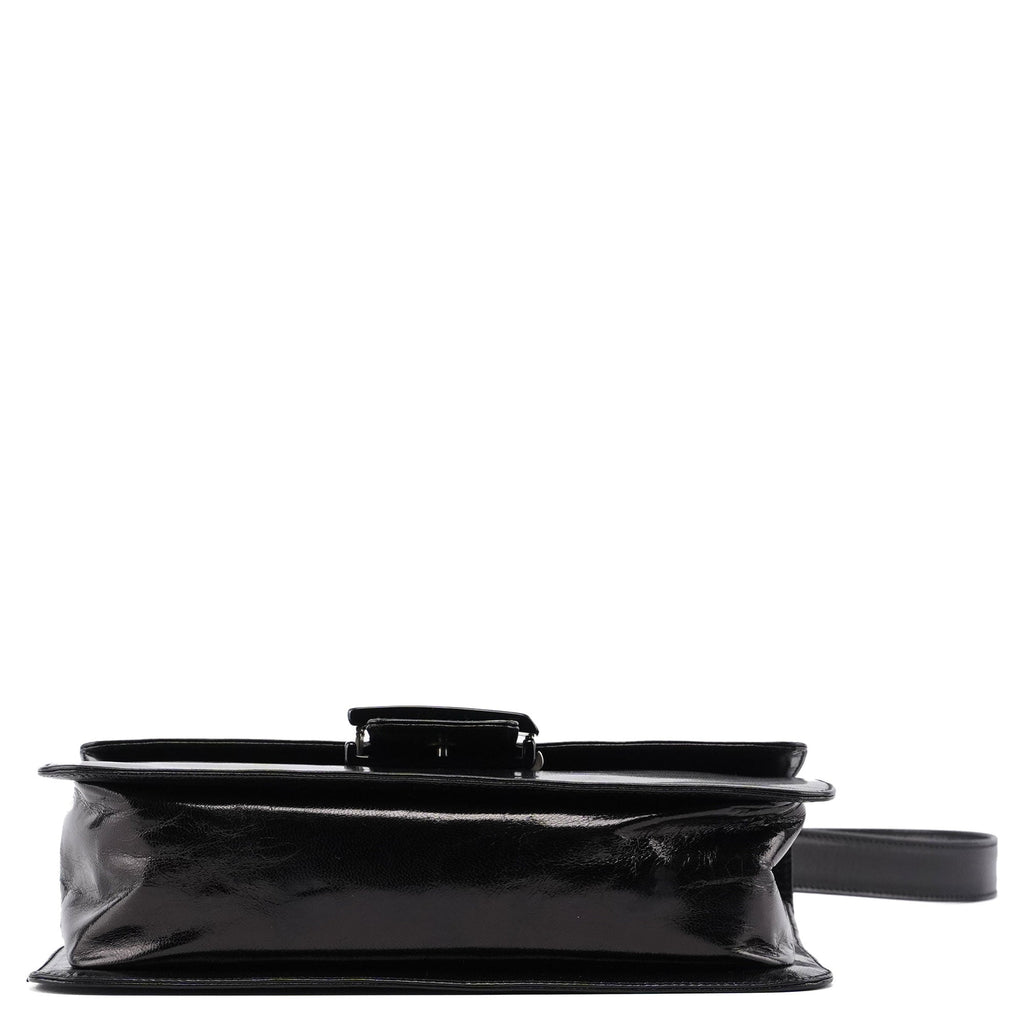 Black Madras Calfskin Buckle Shoulder Bag