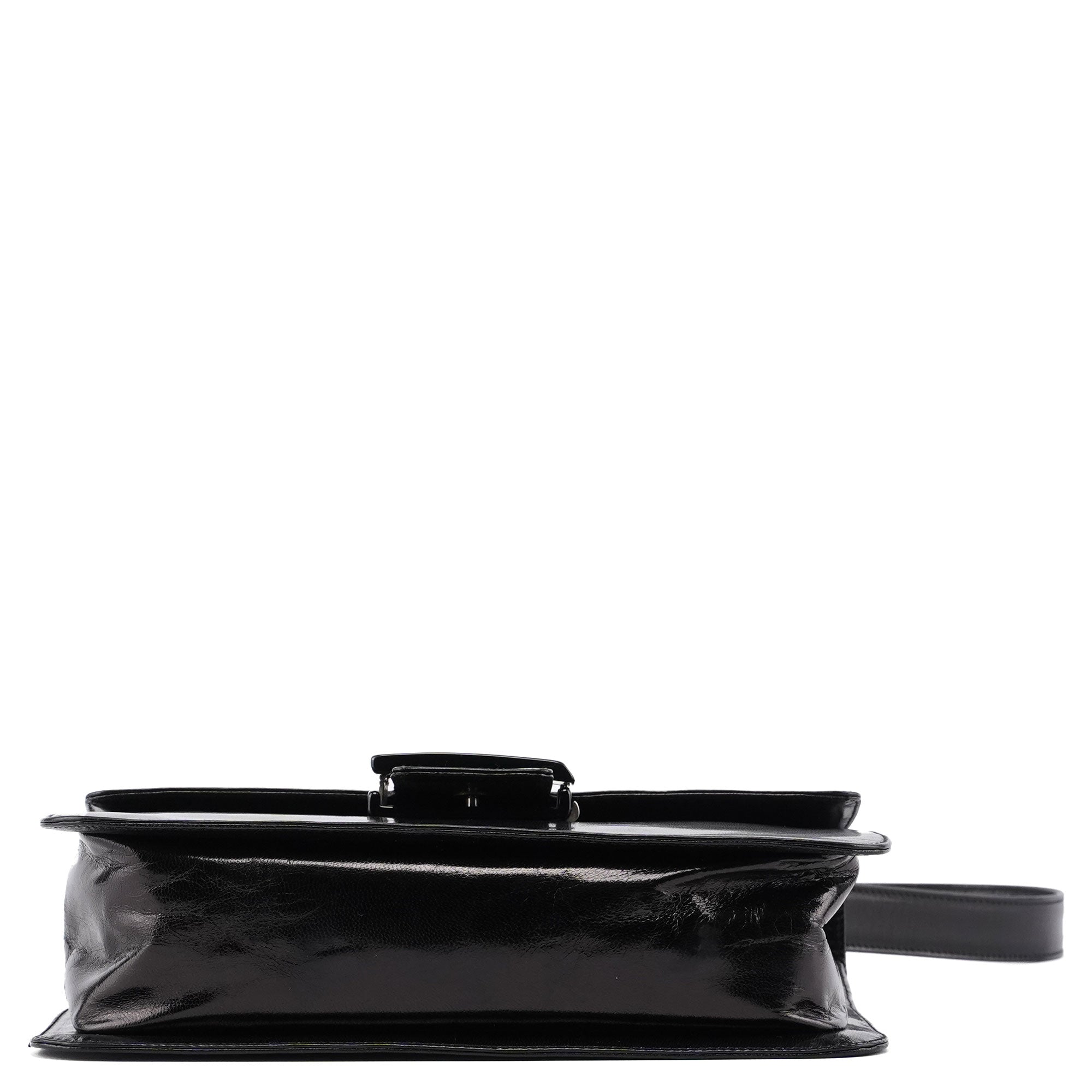 Black Madras Calfskin Buckle Shoulder Bag