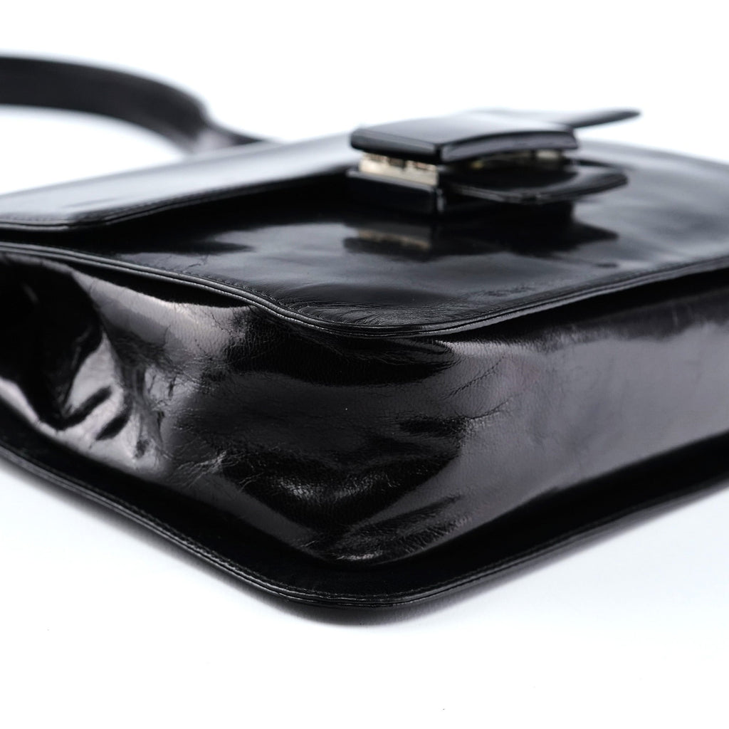 Black Madras Calfskin Buckle Shoulder Bag