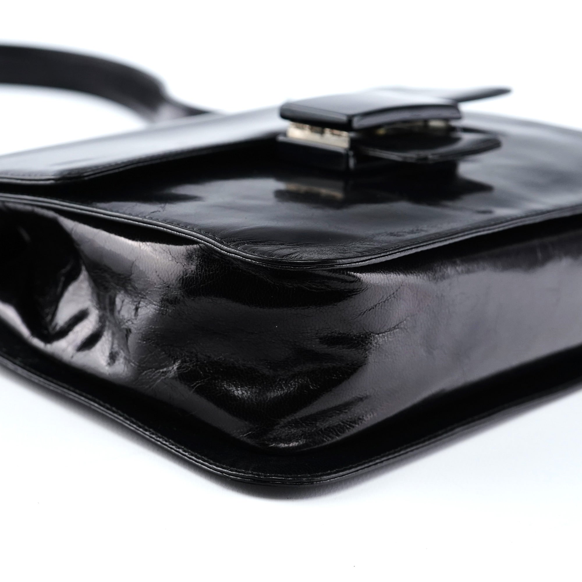 Black Madras Calfskin Buckle Shoulder Bag